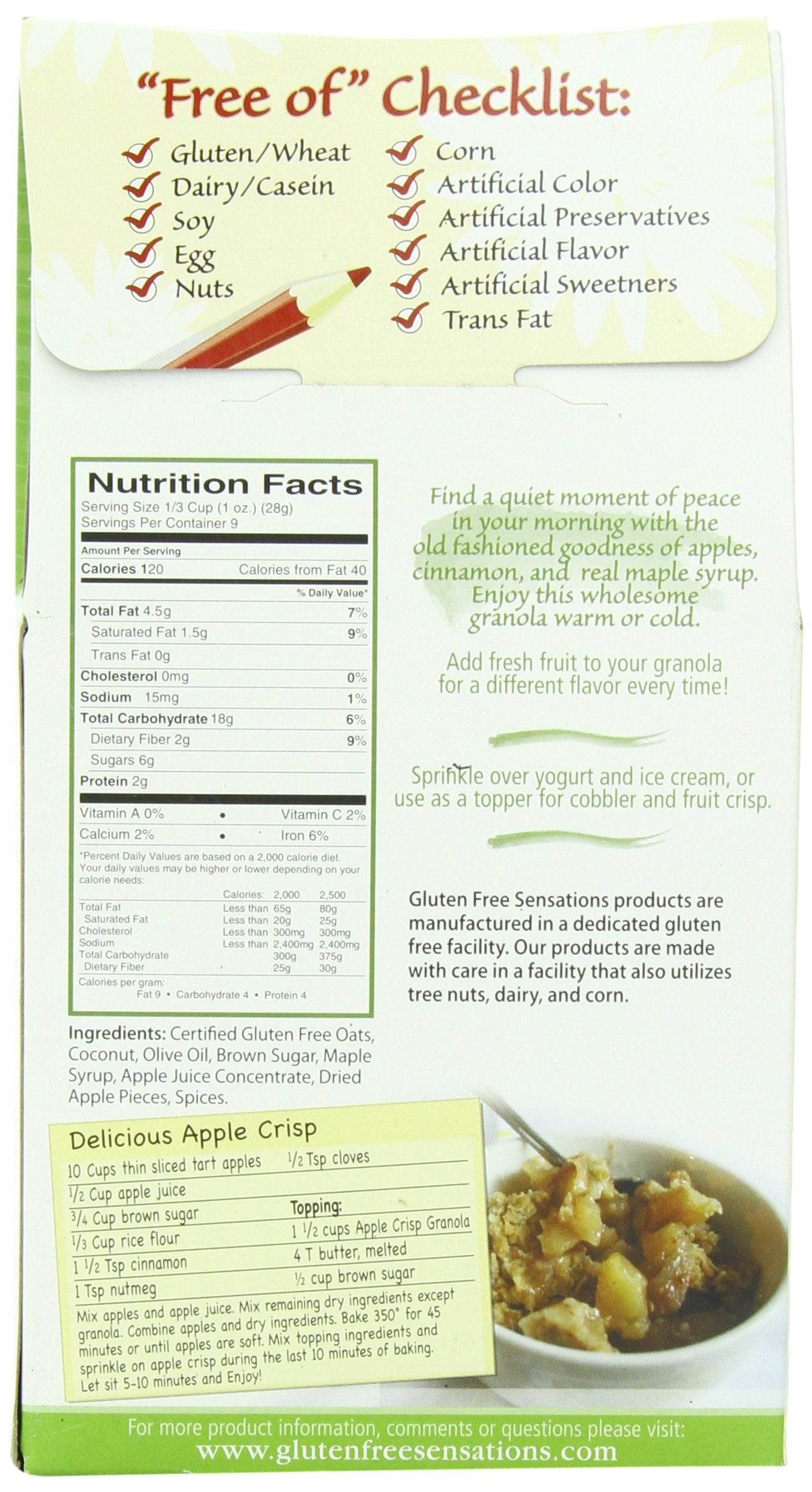 Gluten Free Sensations Granola, Apple Crisp, 9 Ounce
