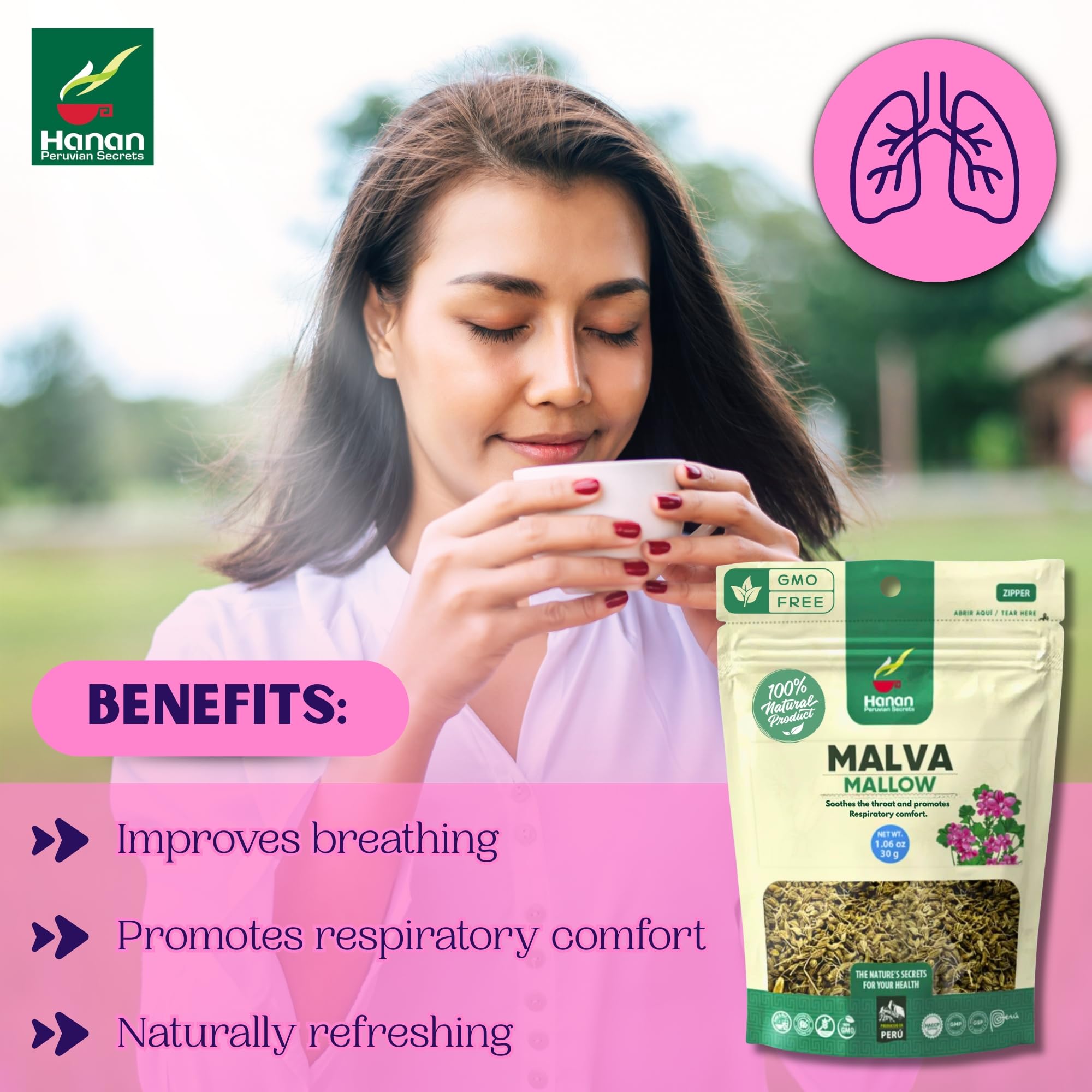 Hanan Mallow Tea Loose Leaf - Te de Malva 30g Herbal Tea Dried Malva Sylvestris Plant Leaves from Peru 1.1oz