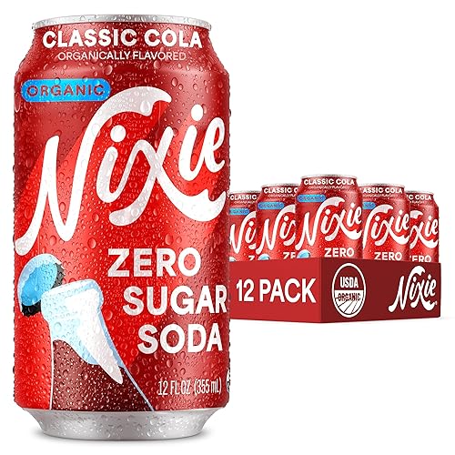 Nixie Organic Zero Sugar Soda, Classic Cola, Healthy Soda Pop, Non-GMO, 0 Sugar, 0 Calories, 40mg Caffeine, 12oz Cans (12 Pack)