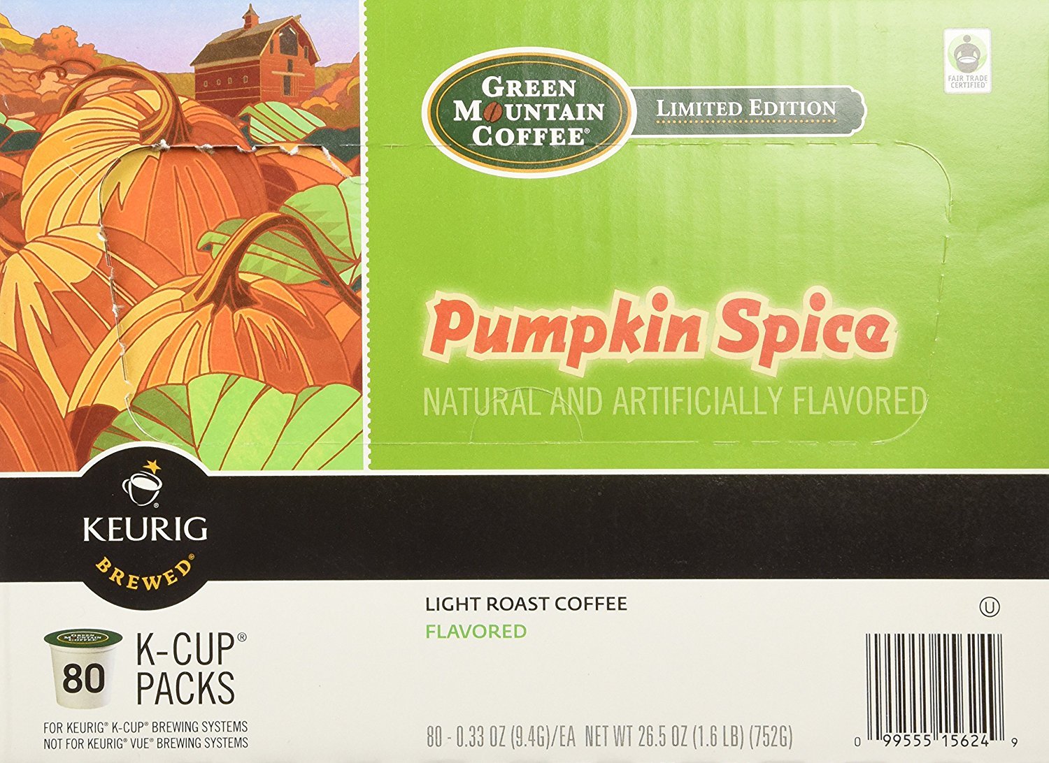 Green Mountain Coffee Fair Trade Pumpkin Spice K-Cups 80 Count Value Box