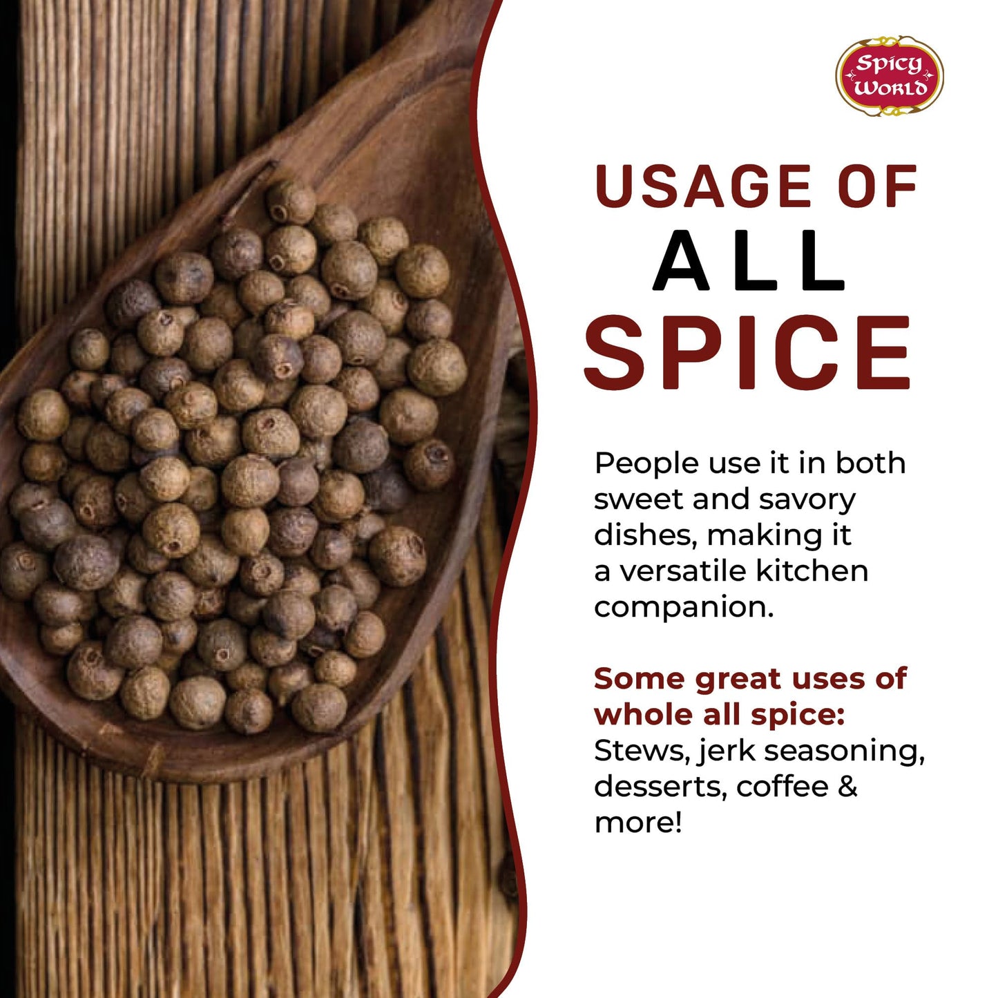 Allspice Whole Berries 5 Ounce Bag - by Spicy World (All Spice) | All Spice Pimento Jamaica Pepper for Cooking & Seasoning | Versatile Berry for