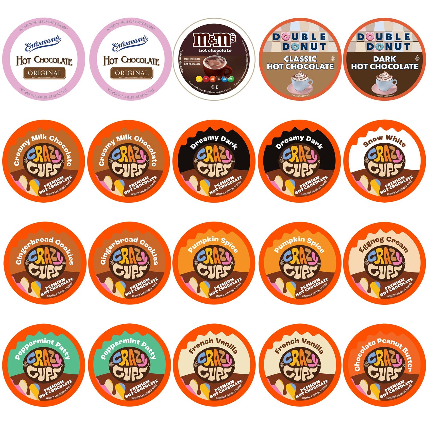 Perfect Samplers Hot Chocolate Pods Variety Pack Sampler, Hot Cocoa Single Serve Cups for Keurig K Cup Brewers, 20 Count
