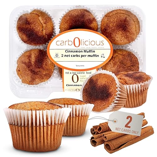 Low Carb Cinnamon Muffins 6 Pcs (1-Pack) by Carb-o-licious - Delicious Keto Mini Muffins with Only 2 Net Carbs, 9g Protein - Sugar Free Cupcake Style