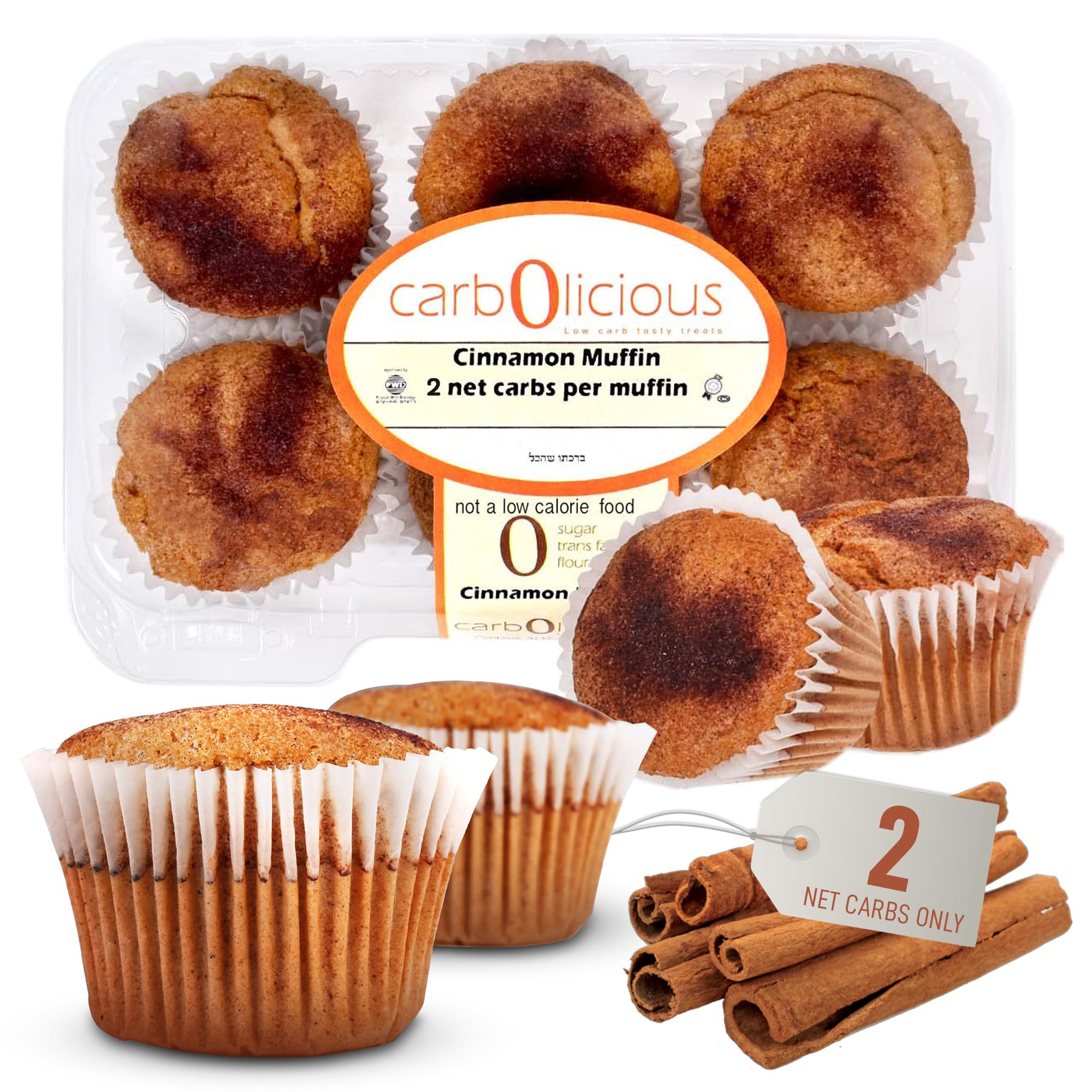 Low Carb Cinnamon Muffins 6 Pcs (1-Pack) by Carb-o-licious - Delicious Keto Mini Muffins with Only 2 Net Carbs, 9g Protein - Sugar Free Cupcake Style