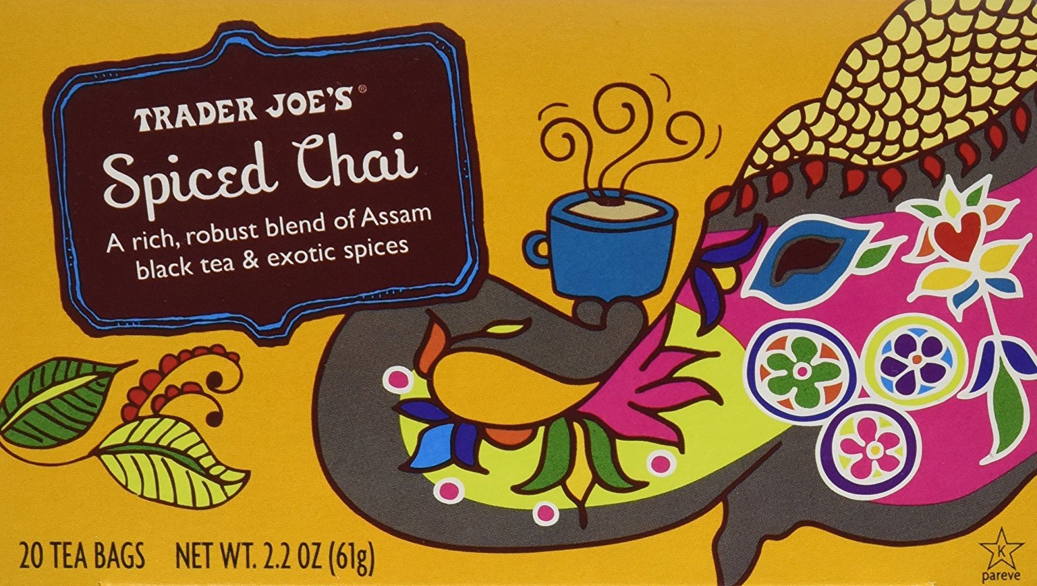 Trader Joe's Spiced Chai (A Rich, Robust Blend of Assam Black Tea & Exotic Spices), 20 Tea Bags (1 Box)