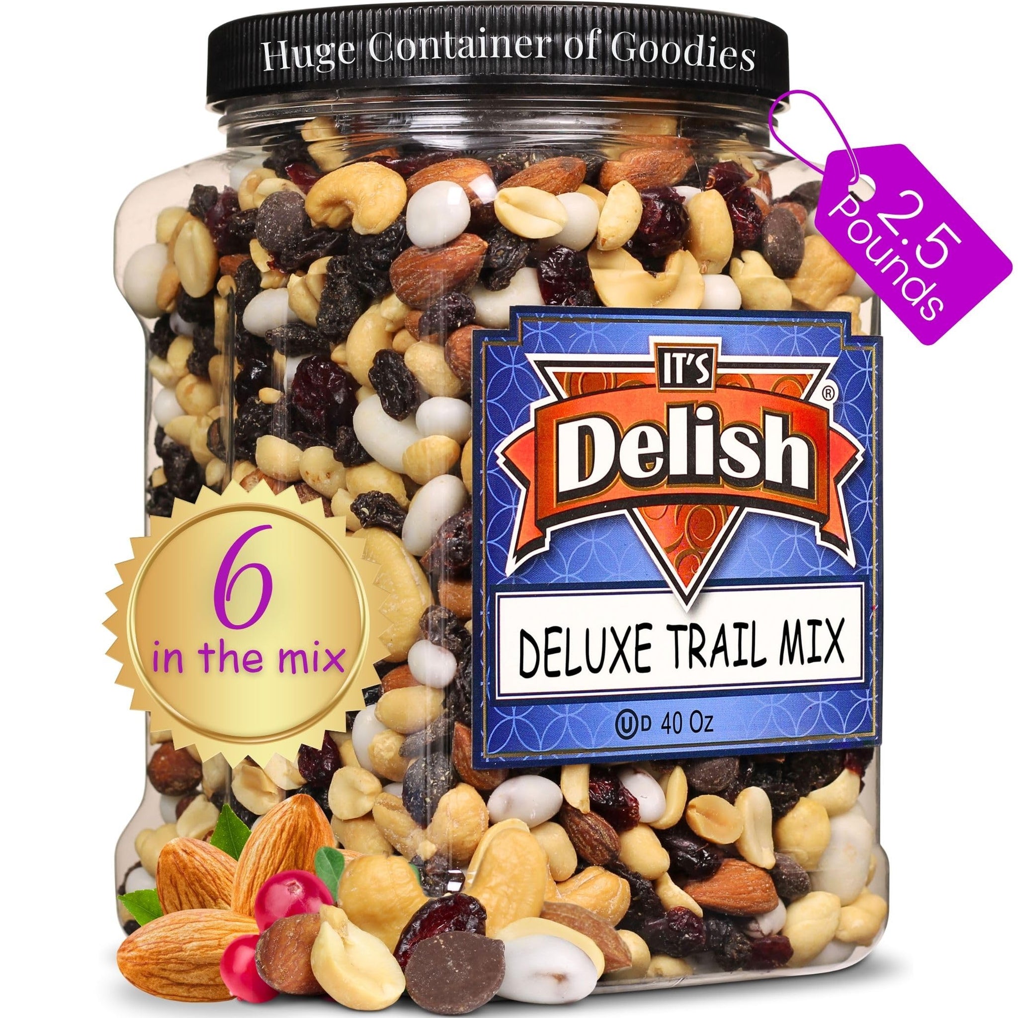 Deluxe Trail Mix with Greek Yogurt, Chocolate, Fruit and Nuts by Its Delish, 2.5 lbs Jumbo Container | Healthy Mix of Yogurt Coated Raisins & Dark