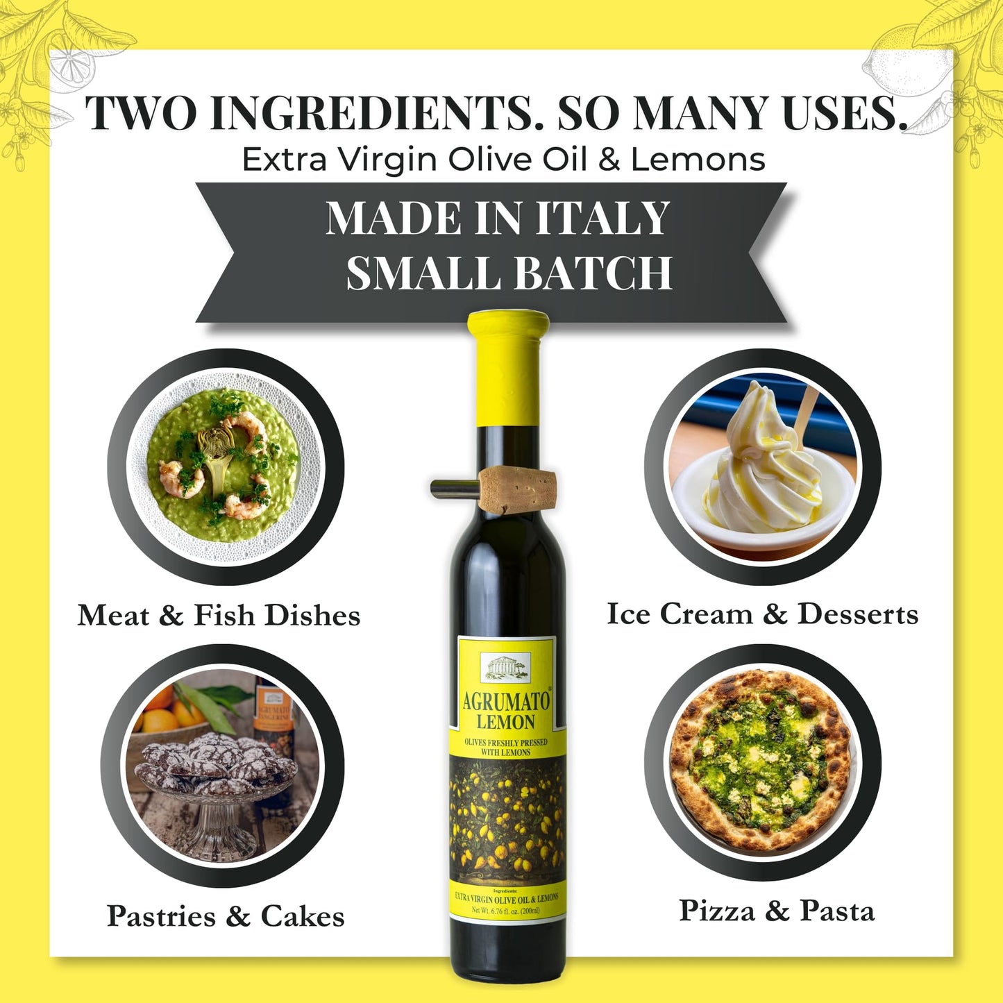 Agrumato Lemon Olive Oil, Cold Pressed Italian Extra Virgin with Fresh Citrus Peel, Small Batch Gourmet Finishing Oil for Salads Seafood Pasta
