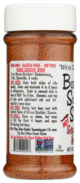 Bone Suckin' Hot Seasoning & Rub, 5.8 Oz - Grilling Rubs, Dry Pork Rub, Gluten-Free, Non-GMO, Kosher, Great on Ribs, Pork, Beef, Chicken, Seafood