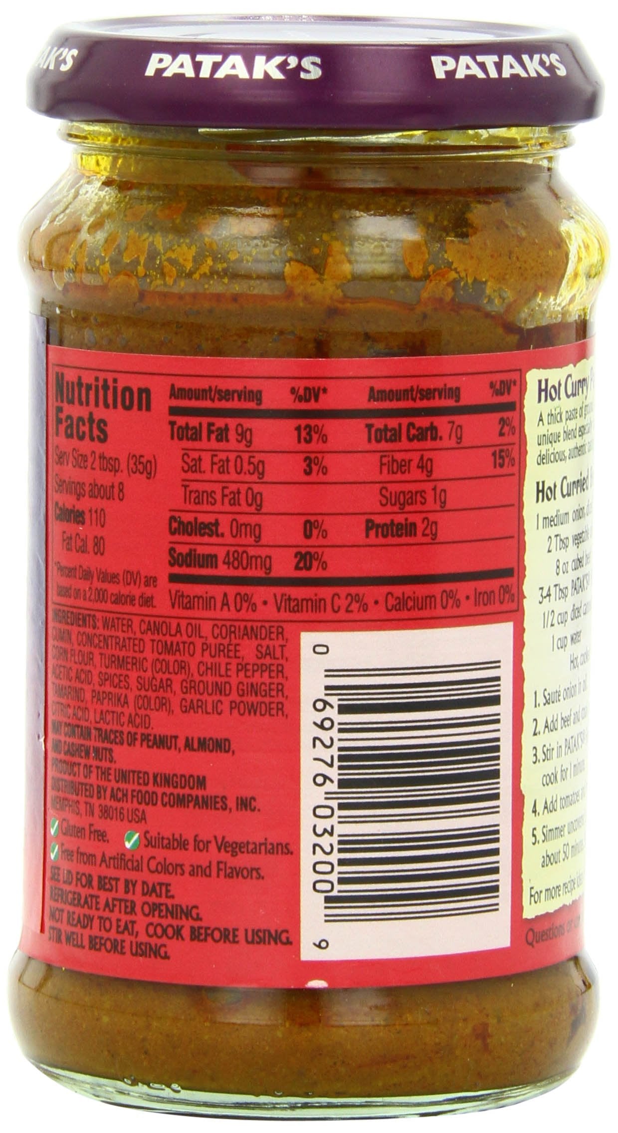 PATAKS PASTE CURRY VINDALOO, 10 OZ