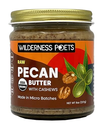 Wilderness Poets, Pecan Butter with Cashews - Organic & Raw (8 Ounce) - Glass Jar
