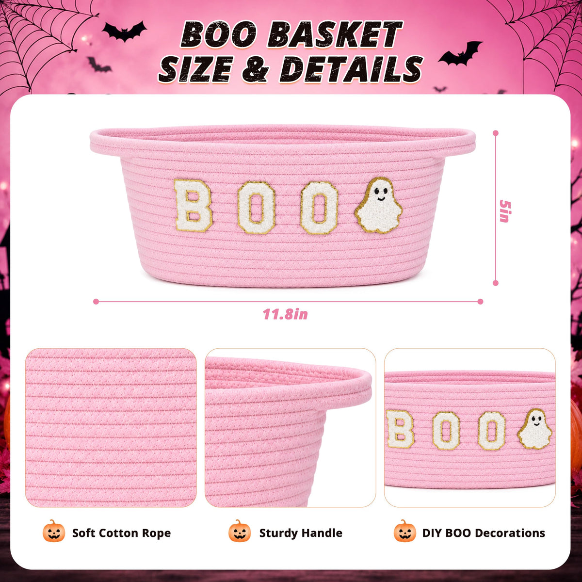 MELLBAY Halloween Boo Gift Basket, Pink Boo Trick or Treat Buckets