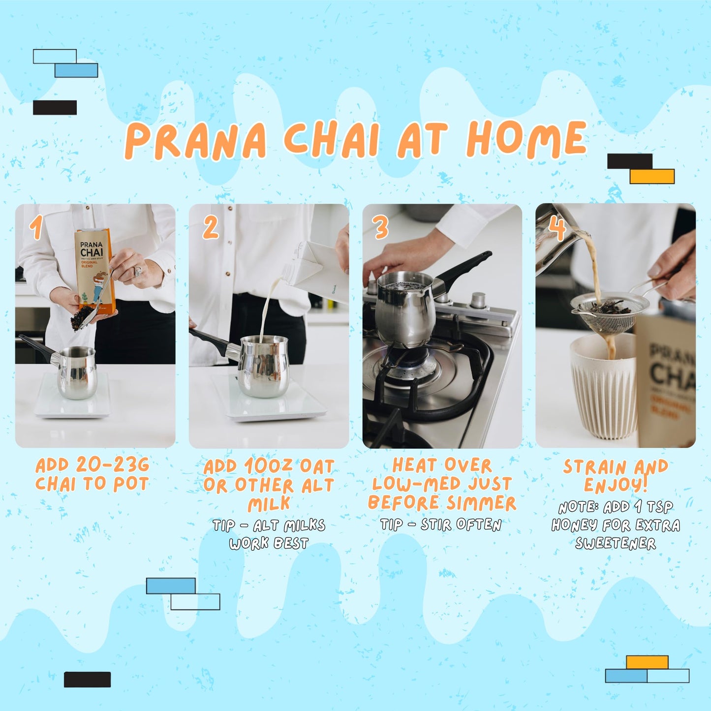 Prana Chai Lovers Starter Pack with Tea Pot, Fine Mesh Strainer & All-Natural Masala Blend - Hand-Blended With Honey for Homemade Chai Tea