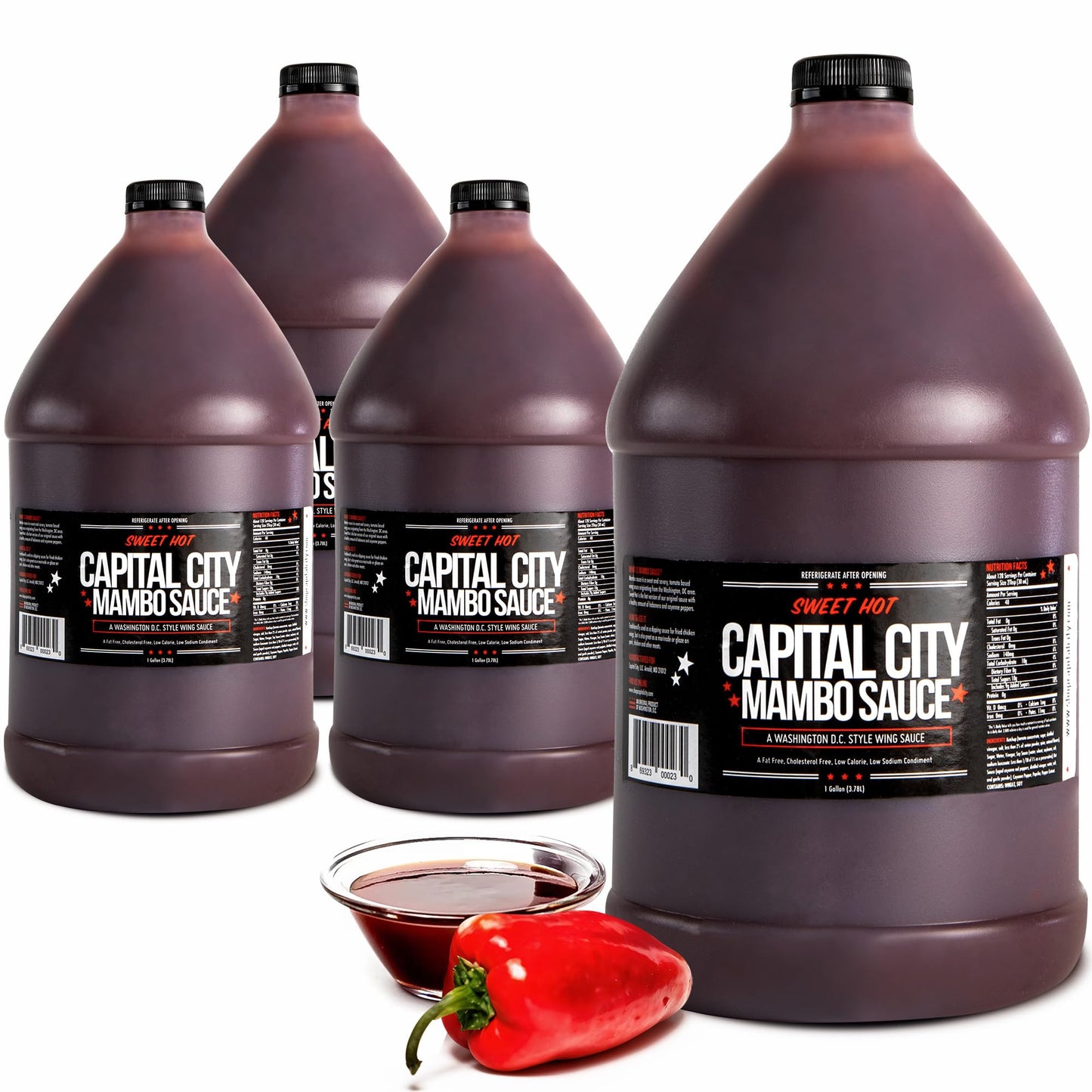 Capital City Mambo Sauce Sweet Hot, Washington DC Wing Sauces, Perfect Condiment for Wings Chicken Pork Beef Seafood Burgers Rice or Noodles, 128oz (1