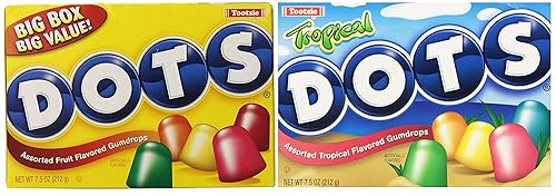 Dots Original Candy Gumdrops, Original Assorted and Tropical Assorted, 7.5 Ounce Theater Box (Pack of 2) - with Two MYD Lollipops