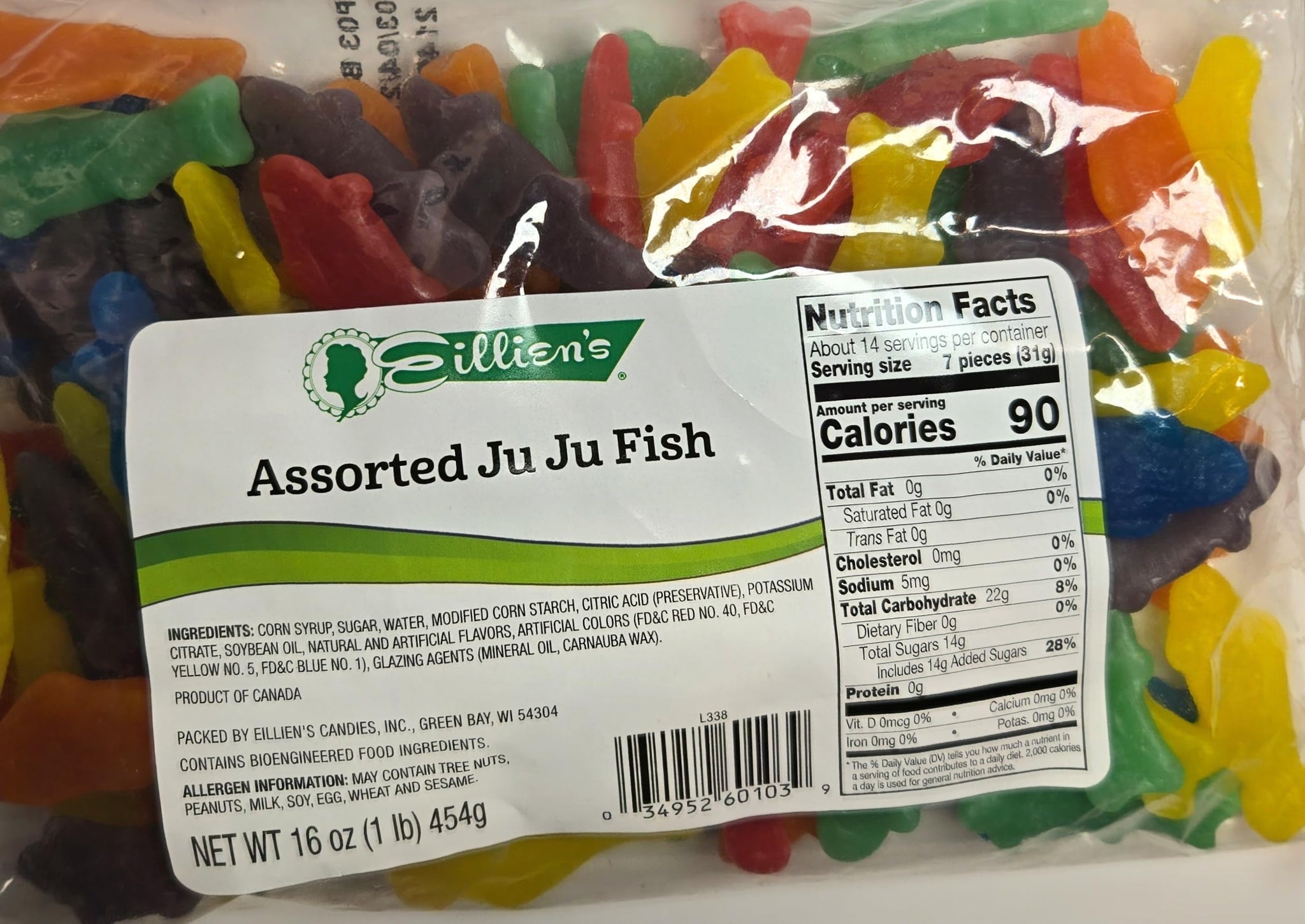 Eillien's Assorted Ju Ju Fish Candy, Chewy Fish-Shaped Gummies, 16 oz (1 lb)