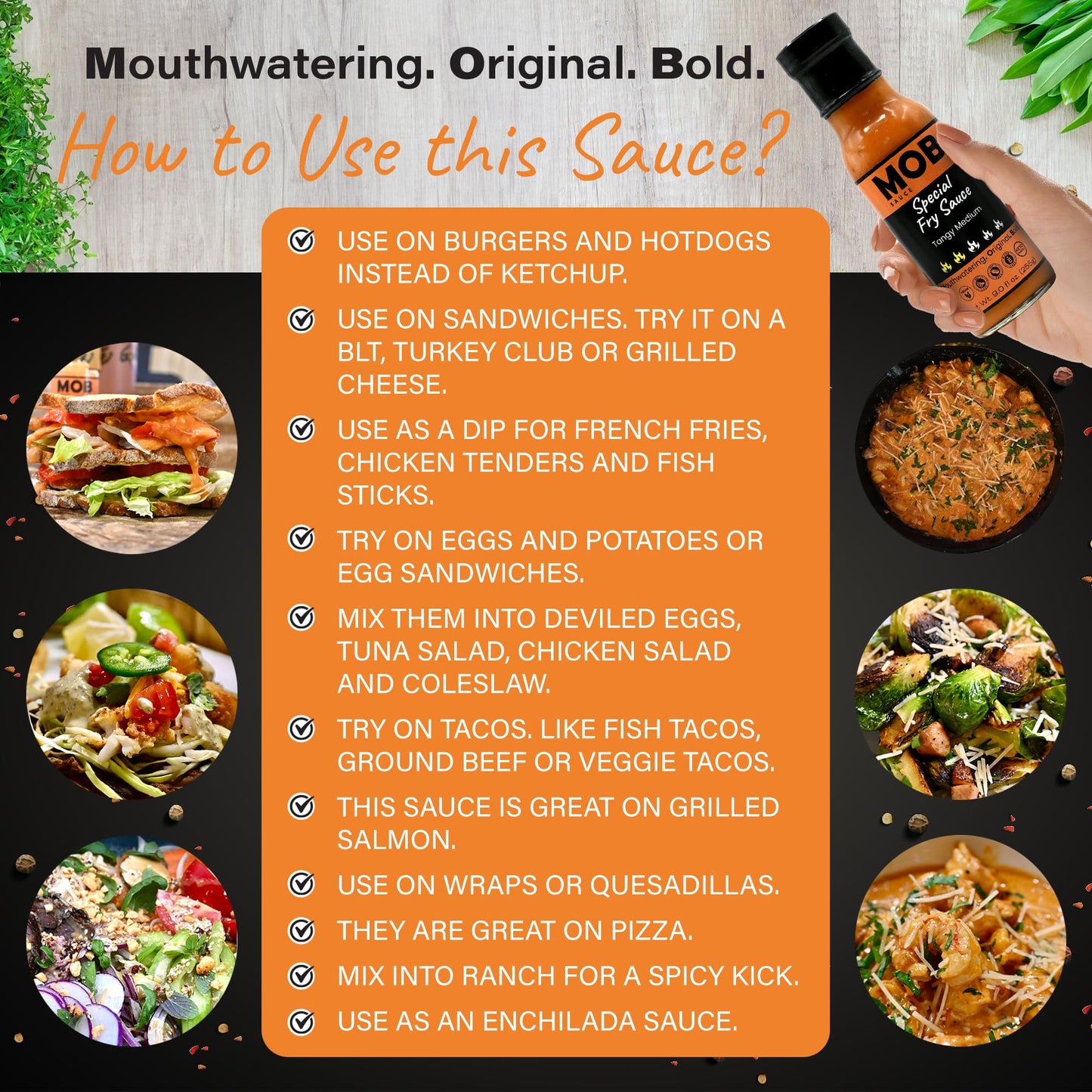 MOB Sauce Tangy Medium Special Fry Sauce - Tangy & Spicy, Plant-Based Condiment for Burgers & More that’s Vegan, Gluten-Free, Keto-Friendly