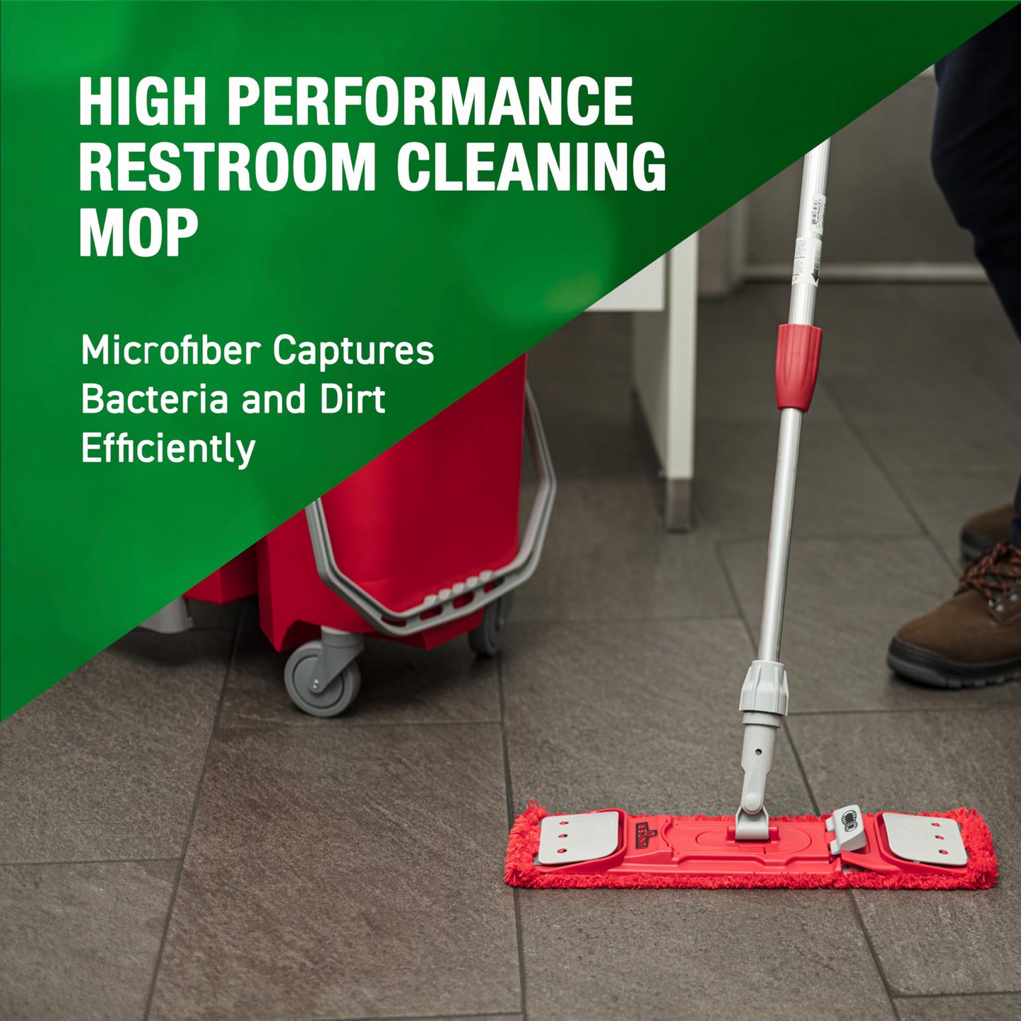 Unger Commercial Restroom Complete Mop Pack with Microfiber Flat Pad and EZ Holder for Hygienic Cleaning, SmartColor System - SMCMR