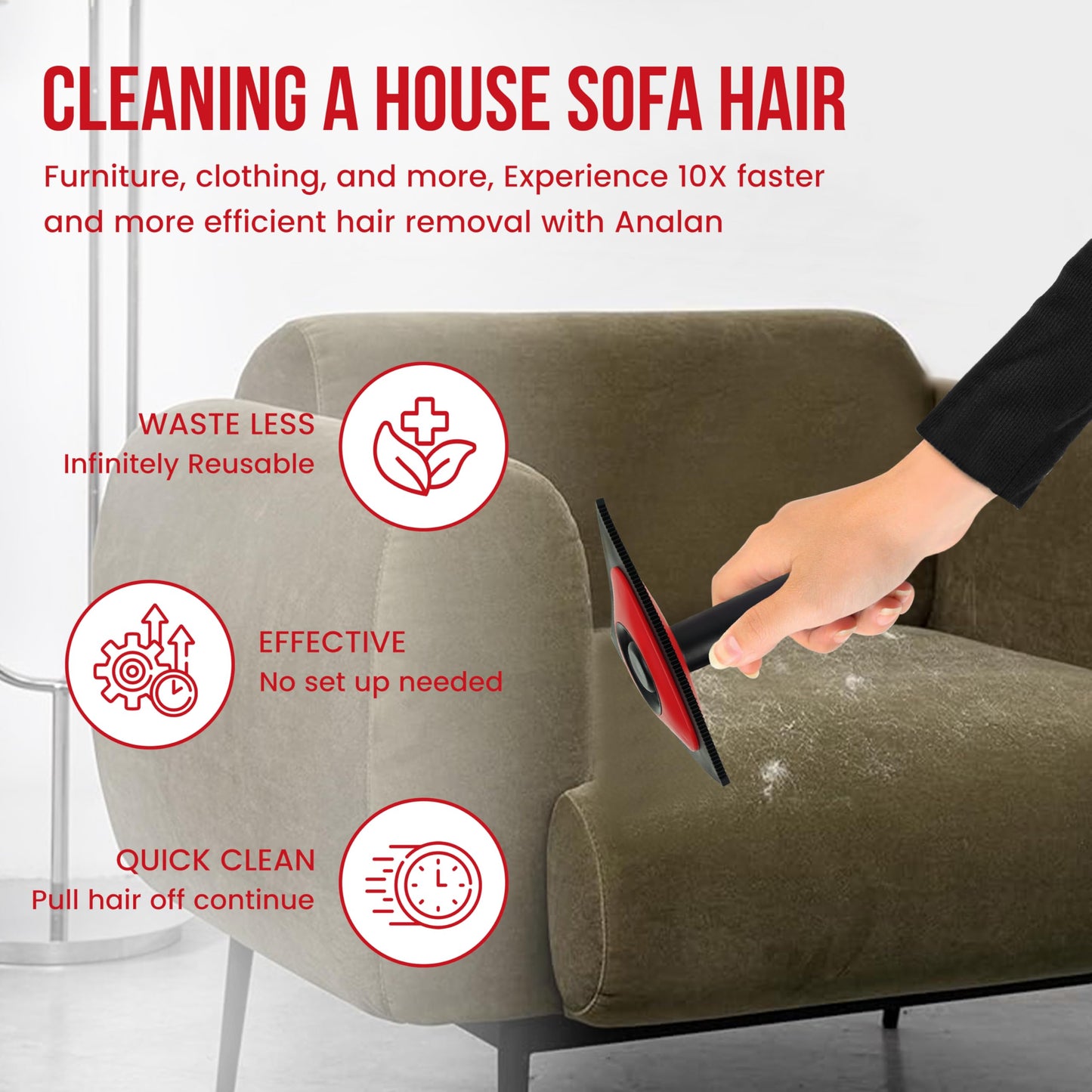 Triangle Pet Hair Remover with 3 Cleaning Modes- Innovative Dog Hair Remover for Car, Clothes, Carpet, & Furniture- Ergonomic Lint Remover for Couch