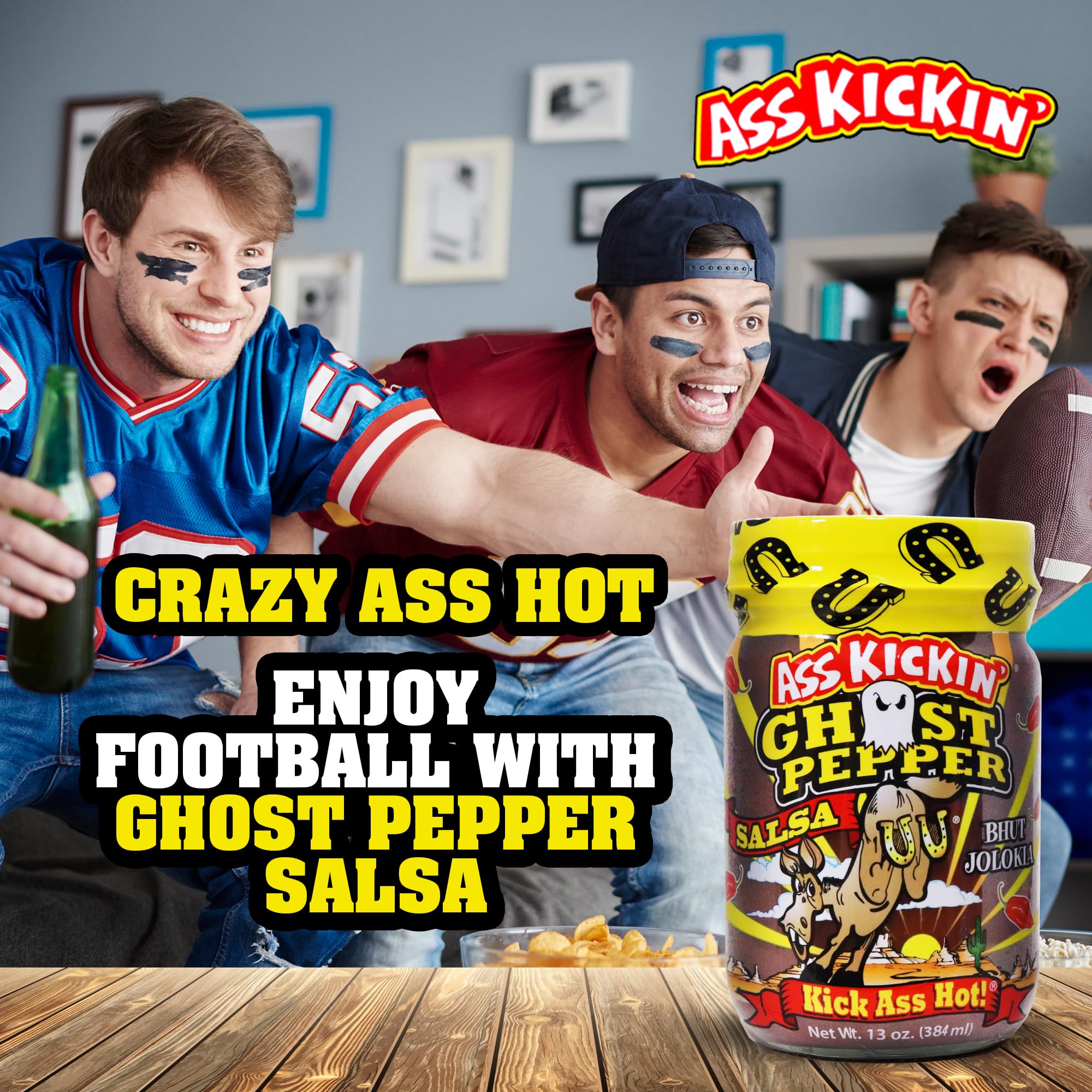 ASS KICKIN' Ghost Pepper Spicy Salsa - 13 oz - Premium Gourmet Spicy Hot Salsa for Tortilla Chips, Veggies, and Breakfast Burritos - Perfect Stocking