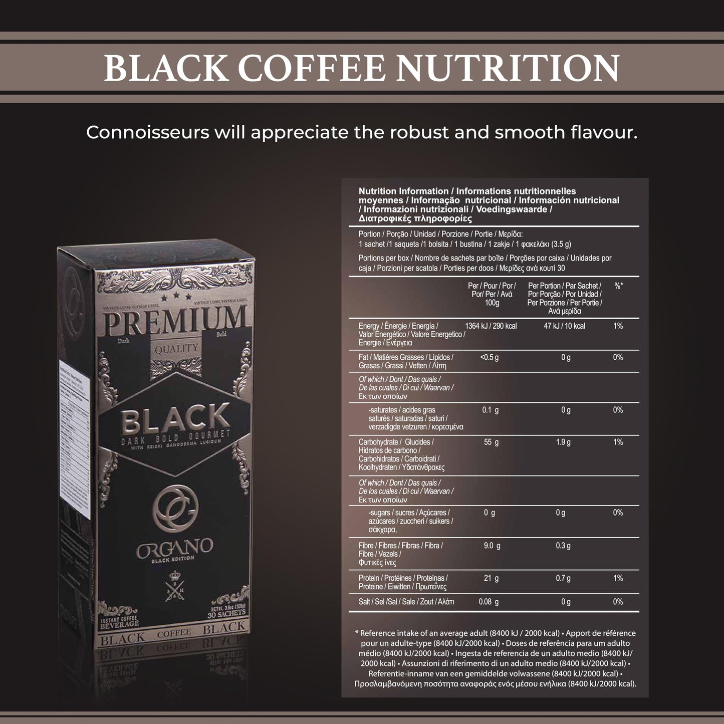 ORGANO 4 Boxes Gourmet Black Coffee, 100% Certified Ganoderma Lucidum (120 Sachets)