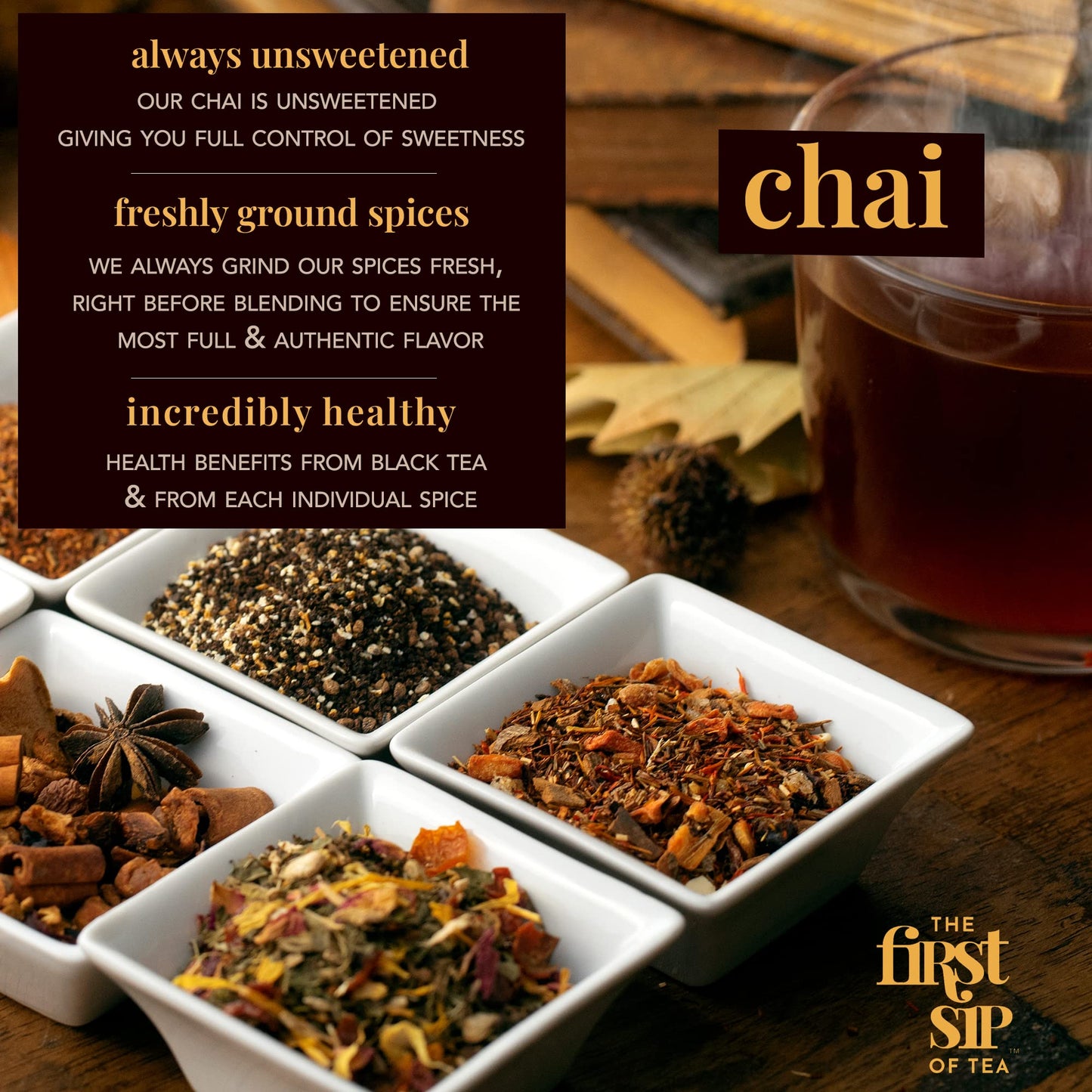 Masala Chai Tea Bags - Unsweetened Black Tea, High Caffeine, Traditional Indian Spiced Black Tea with Cardamom, Cinnamon, Fennel - 16 Cups | The Spice