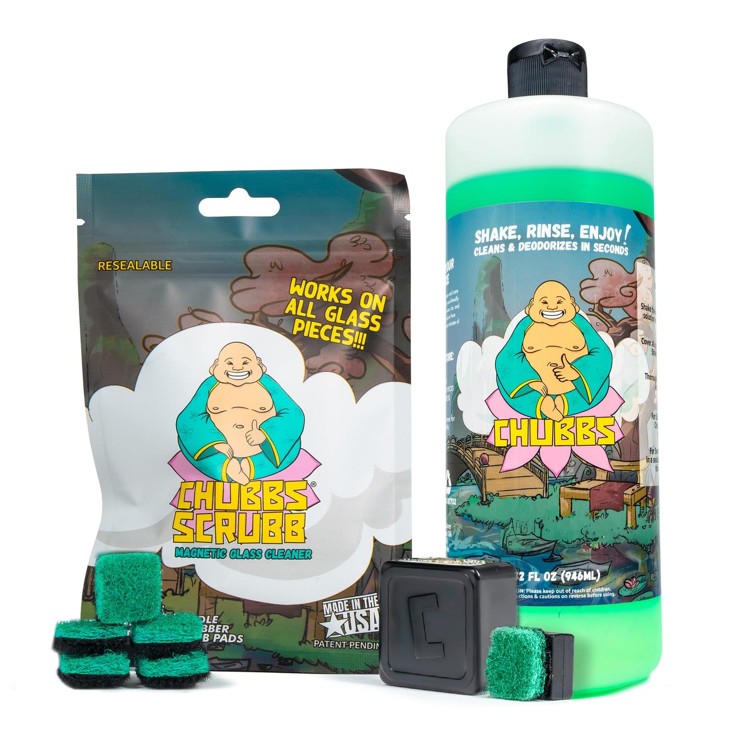 Chubbs Scrubb Magnetic Glass Cleaner Kit - Cleans and Restores Within Minutes | Cleans Hard-To-Reach Stains | Works on Glass, Ceramic, and Pieces