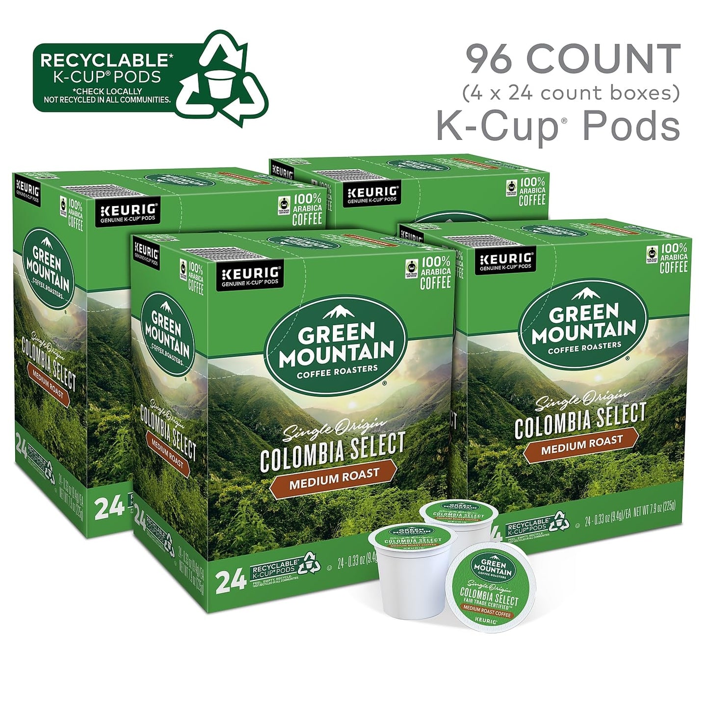 Green Mountain Coffee Roasters Colombia Select Single Serve K-Cups for Keurig Brewers, 24 Count (Pack of 4)