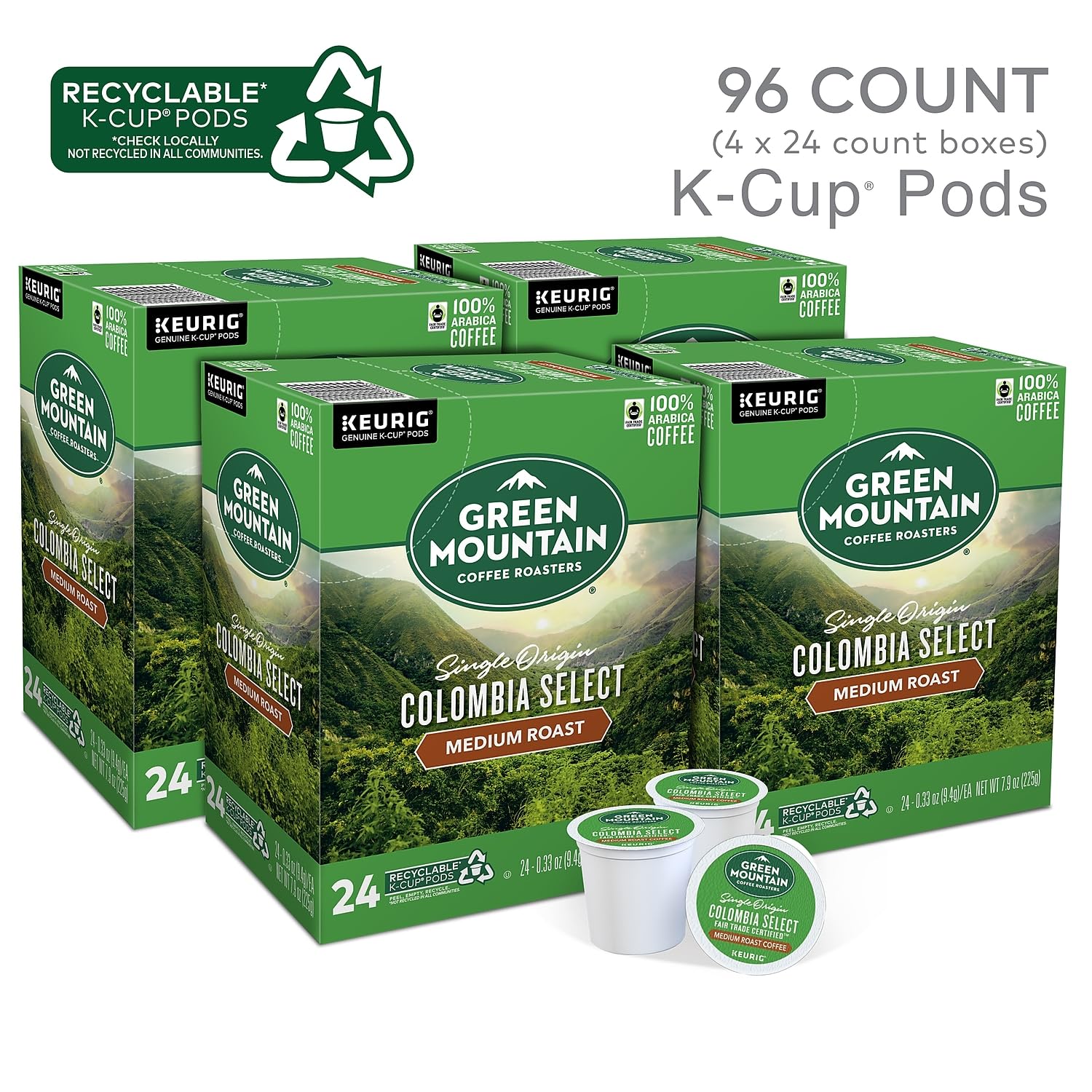 Green Mountain Coffee Roasters Colombia Select Single Serve K-Cups for Keurig Brewers, 24 Count (Pack of 4)