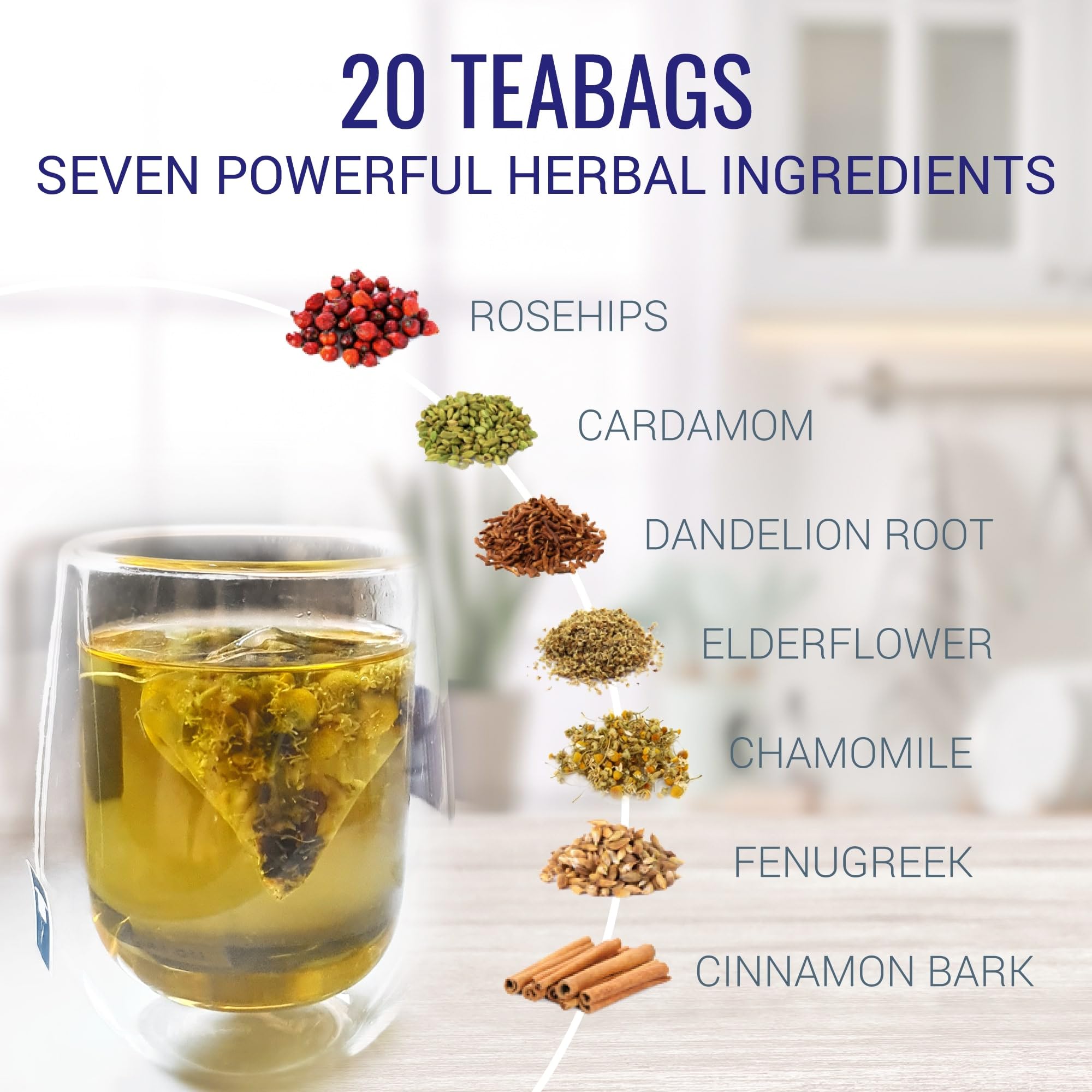 Nutri-Align Fasting Tea | 20 Herbal Tea Bags with Chamomile, Dandelion Root, Rosehips, Cinnamon Bark, Elderflower, Cardamom & Fenugreek | Caffeine