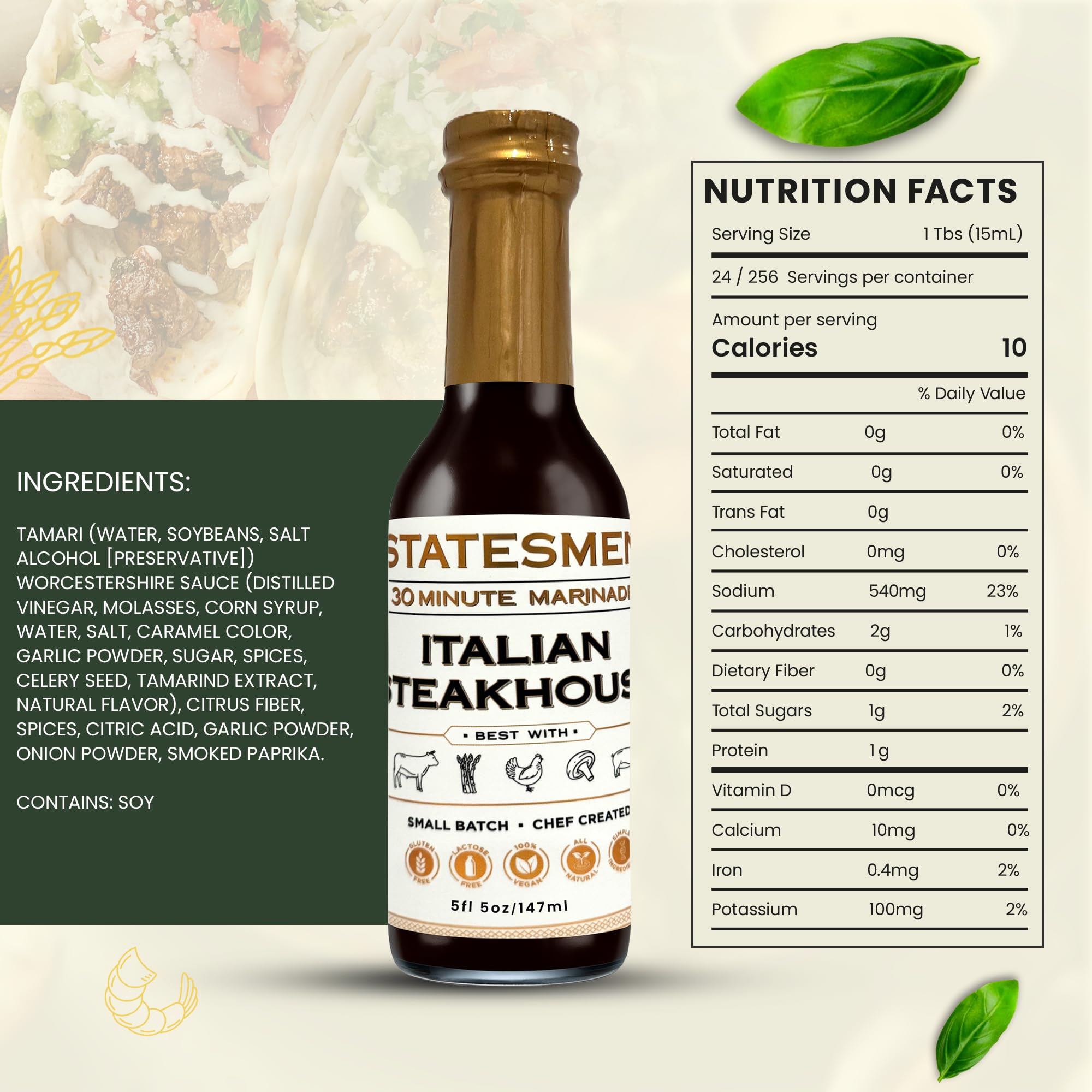 Statesmen Italian Steakhouse 30 Minute Marinade, 5 oz - Gluten-Free, Vegan, Lactose-Free Italian Herb Marinade for Chicken, Steak, Pork & Vegetables