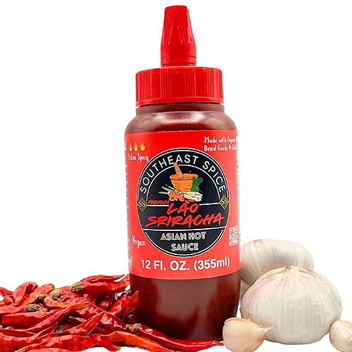SOUTHEAST SPICE ORGANIC HOT SAUCE - Original Lao Sriracha, bottle red chili sweet garlic pepper siracha, extra Asian sauces, vegan premium natural