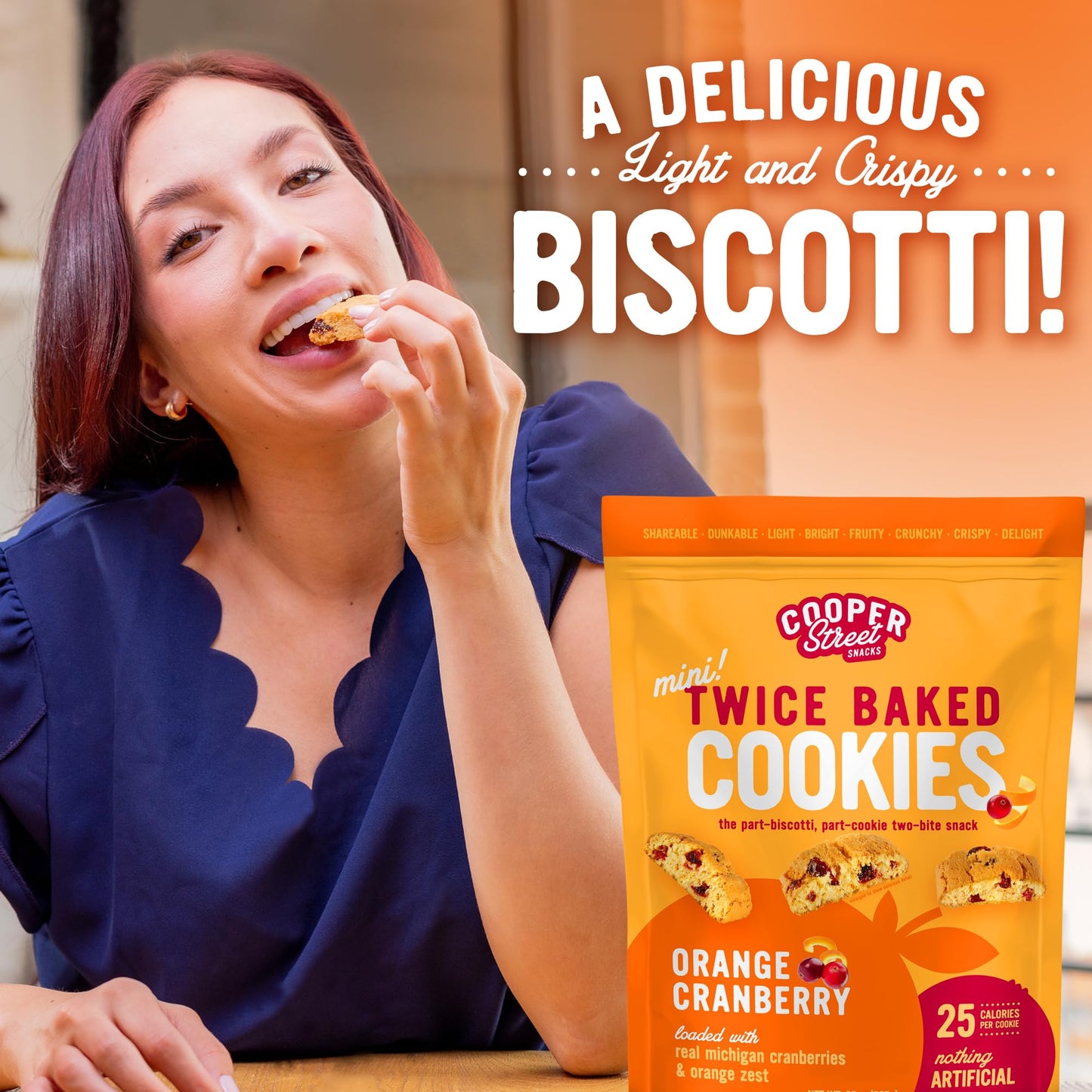 Cooper Street Twice Baked Orange Cranberry Biscotti Cookies - 1.25 Lb - Light and Crispy Coffee Cookie Bites - Low Calorie Italian Snacks for Adults