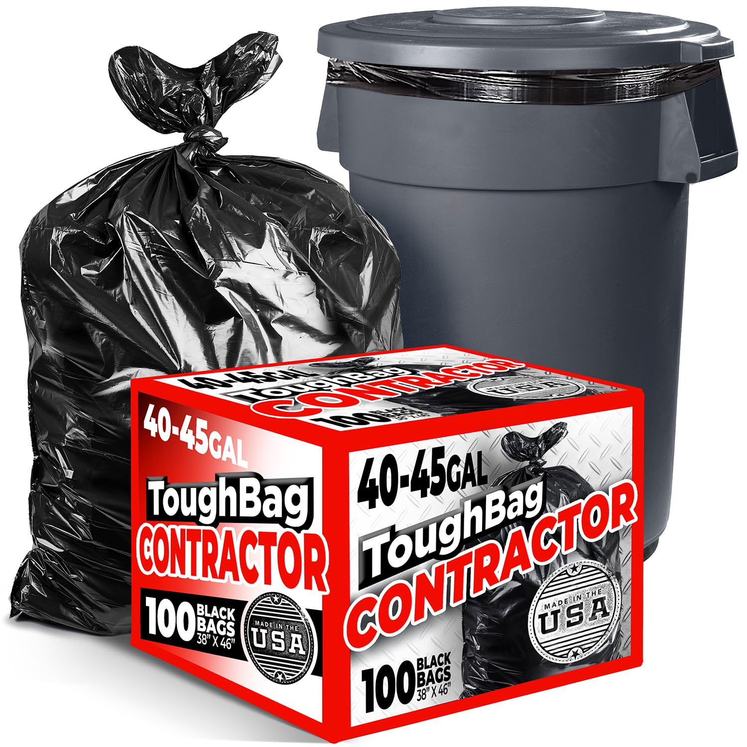 Toughbag 40-45 Gallon Trash Bags Heavy Duty (100 Count) - 39, 40, 42, 44 Gallon Trash Bags for Contractors, Commercial, Home, Kitchen - Made in USA