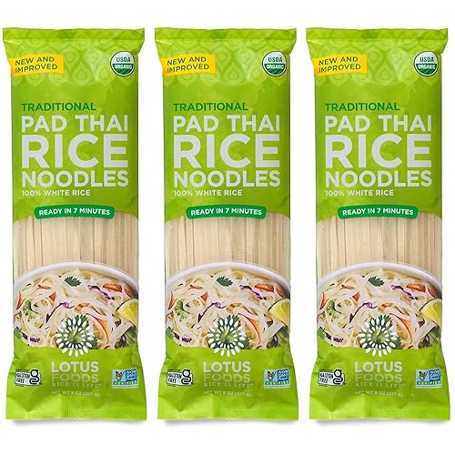 Lotus Foods Traditional Pad Thai Rice Noodles - Pad Thai Noodles, Asian Noodles, Gluten Free Noodles, Rice Noodles, Whole Grain, Non GMO, USDA Organic