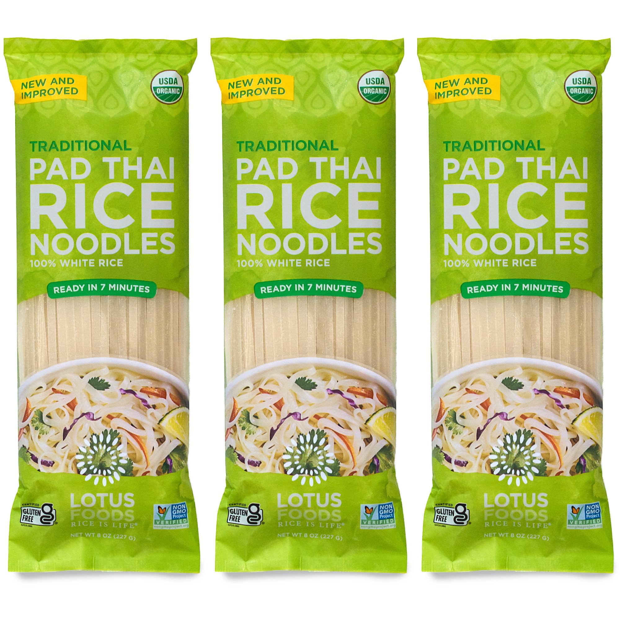 Lotus Foods Traditional Pad Thai Rice Noodles - Pad Thai Noodles, Asian Noodles, Gluten Free Noodles, Rice Noodles, Whole Grain, Non GMO, USDA Organic