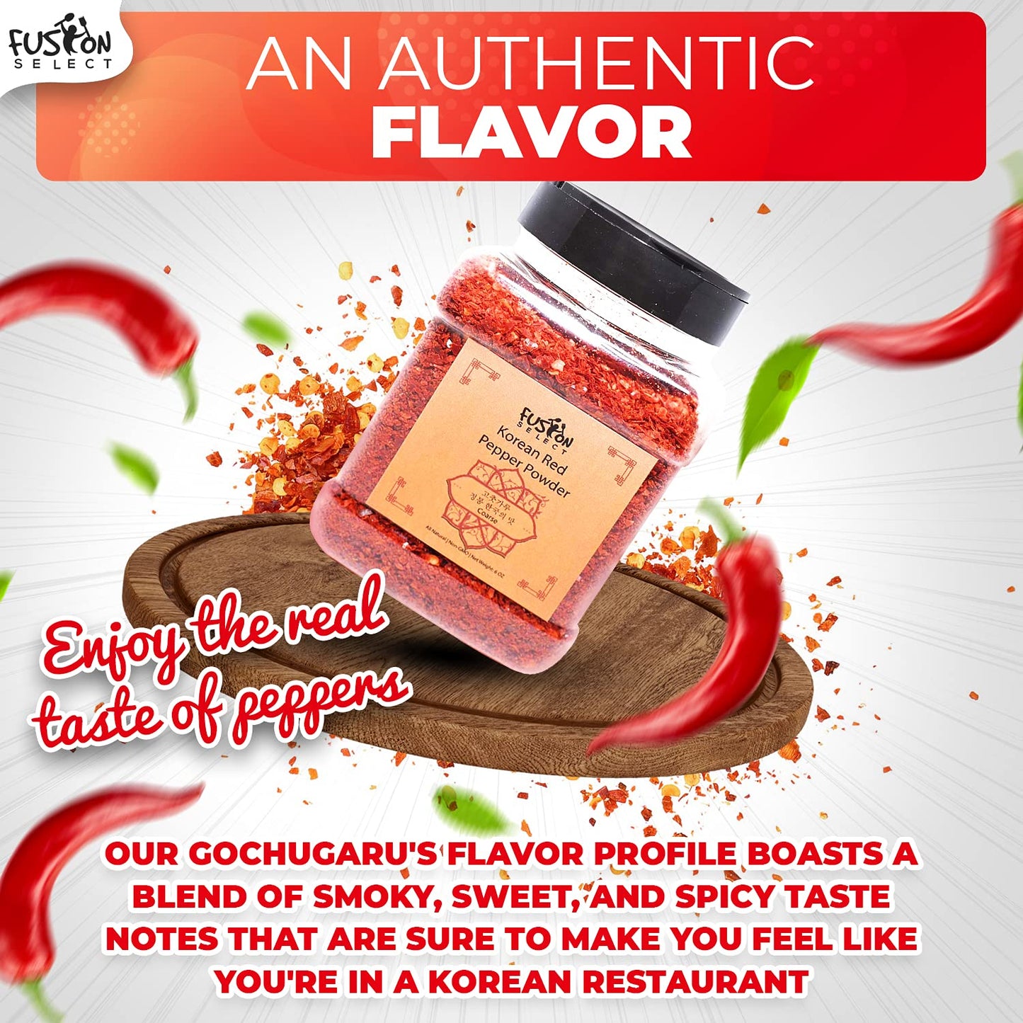 Fusion Select Korean Premium Non-GMO Gluten Free Red Chili Pepper Flakes Powder, Crushed Red Pepper Premium Gochugaru For Kimchi Seasoning, Chicken
