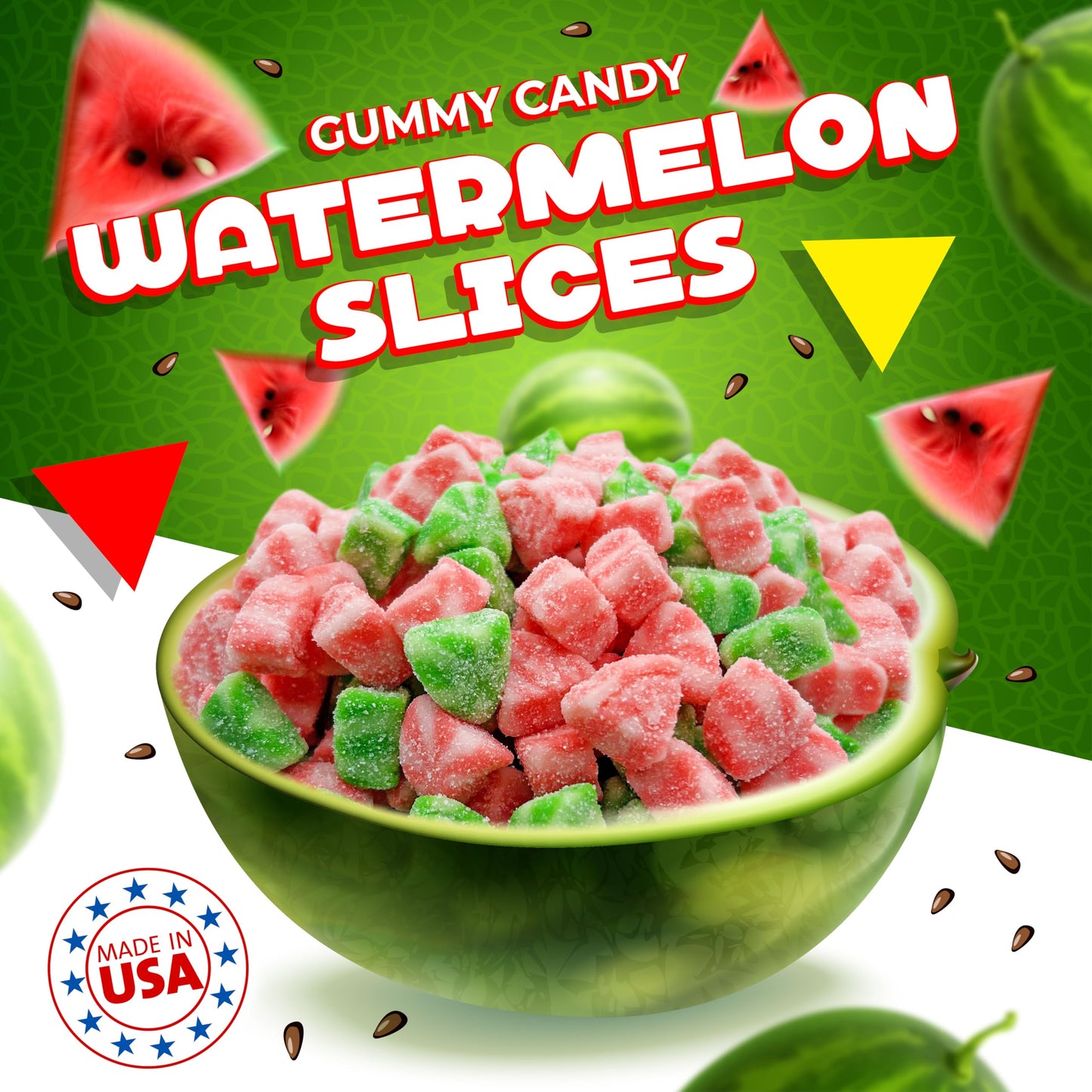 Sour Watermelon Candy | 1 Pound Bulk | Sugar Coated Gummy Candy Fruit Snacks | Juicy Watermelon Gummies | Slices with Sweet and Tangy Flavor