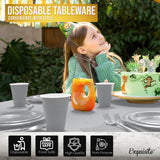 Party Solids 222 Pcs Silver Paper Plates and Napkins Sets, Disposable Plates For Party, Lunch & Cocktail Napkins Paper, 18oz Plastic Cups, Cutlery