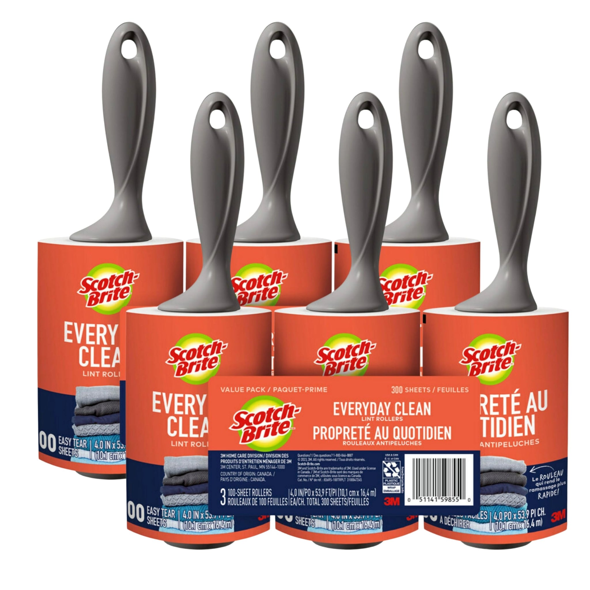 Scotch-Brite Lint Rollers, 100 Sheets per Roller, Pack of 6 (600 Total Sheets) - Mega Value Lint Remover Pack for Pet Hair, Clothes & Furniture