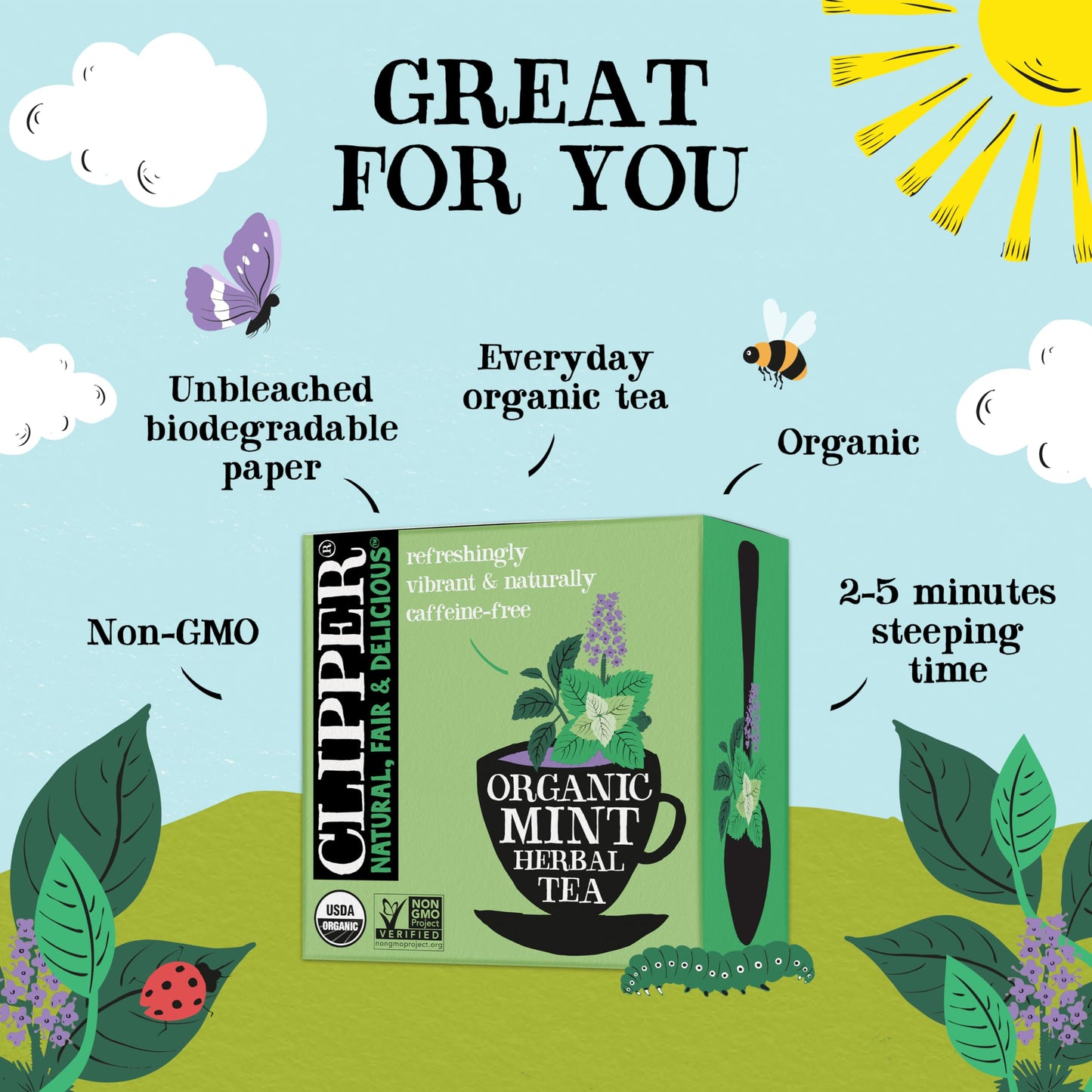 Clipper Tea Mint Herbal Teabags - Caffeine Free, USDA Organic, Great Hot or Iced - Refreshing, Natural, Fair & Delicious - 50 Tea Bags