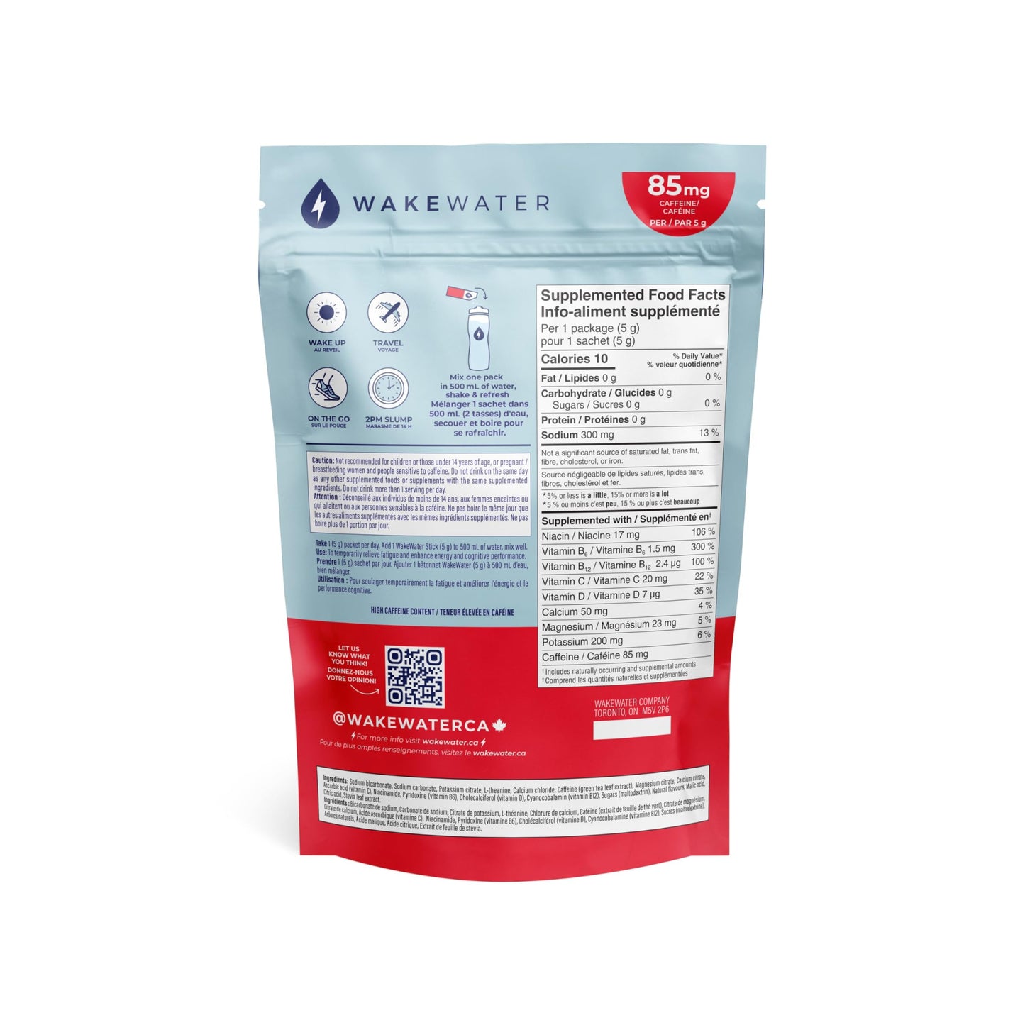 WakeWater Plus Energy Powder | Cherry Lime, 10 x 5g sticks | Vitamins and Electrolytes | Natural Green Tea Caffeine | No Sugar or Artificial