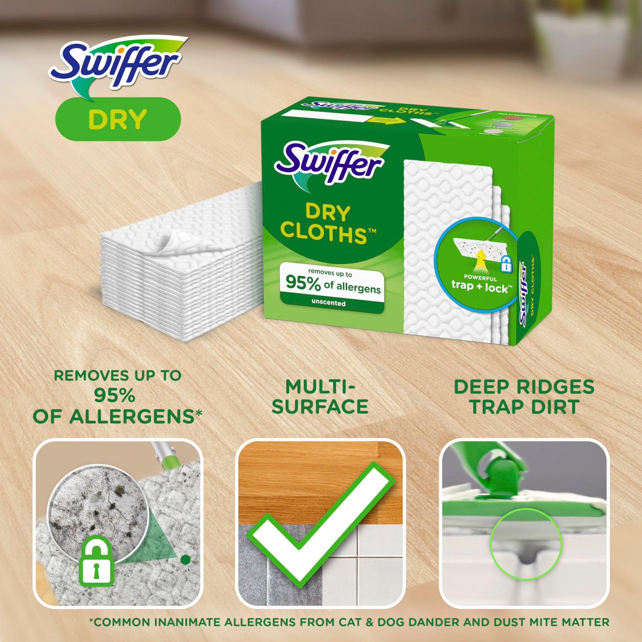 Swiffer Sweep + Mop, Dry Pads Refill, Floor Cleaner for Dirt, Dust, Hair, Cleaning Cloths for Mopping Home, Bathroom, Kitchen, Dust Mop, Floor Duster