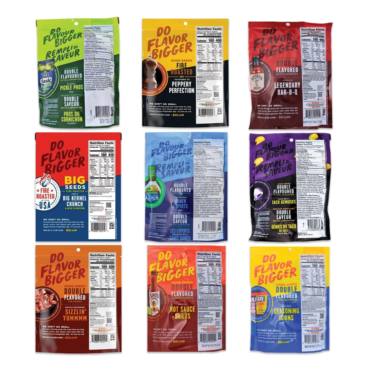 Bigs Sunflower Seeds Variety Pack Care Package Gift Basket, 9 x 5.35oz Packs of Flavored Sunflower Seeds by Rebel Smuggling Galactic Emporium