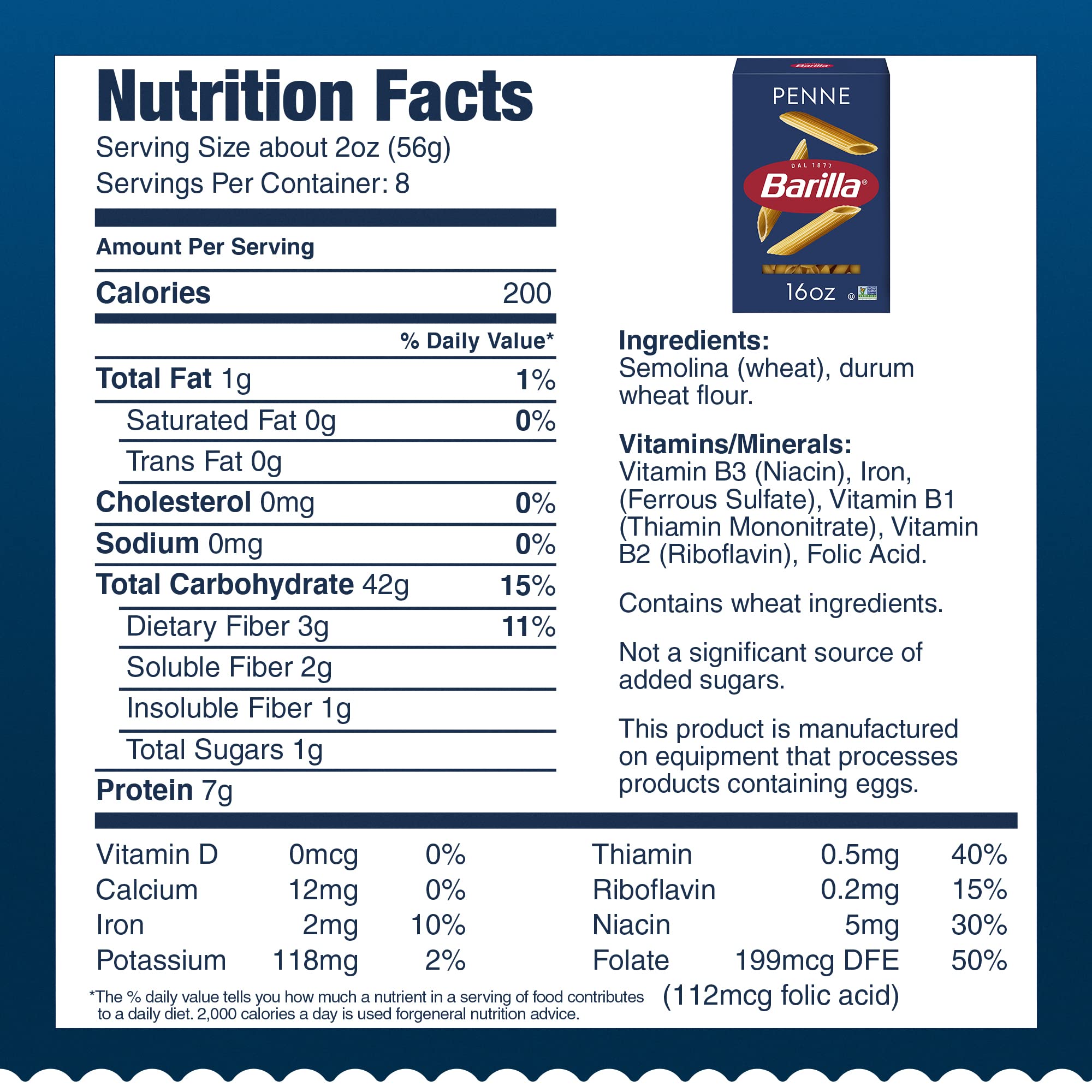 Barilla Penne Pasta, 16 oz. Box (Pack of 8) - Non-GMO, Made with Durum Wheat Semolina - Kosher Certified