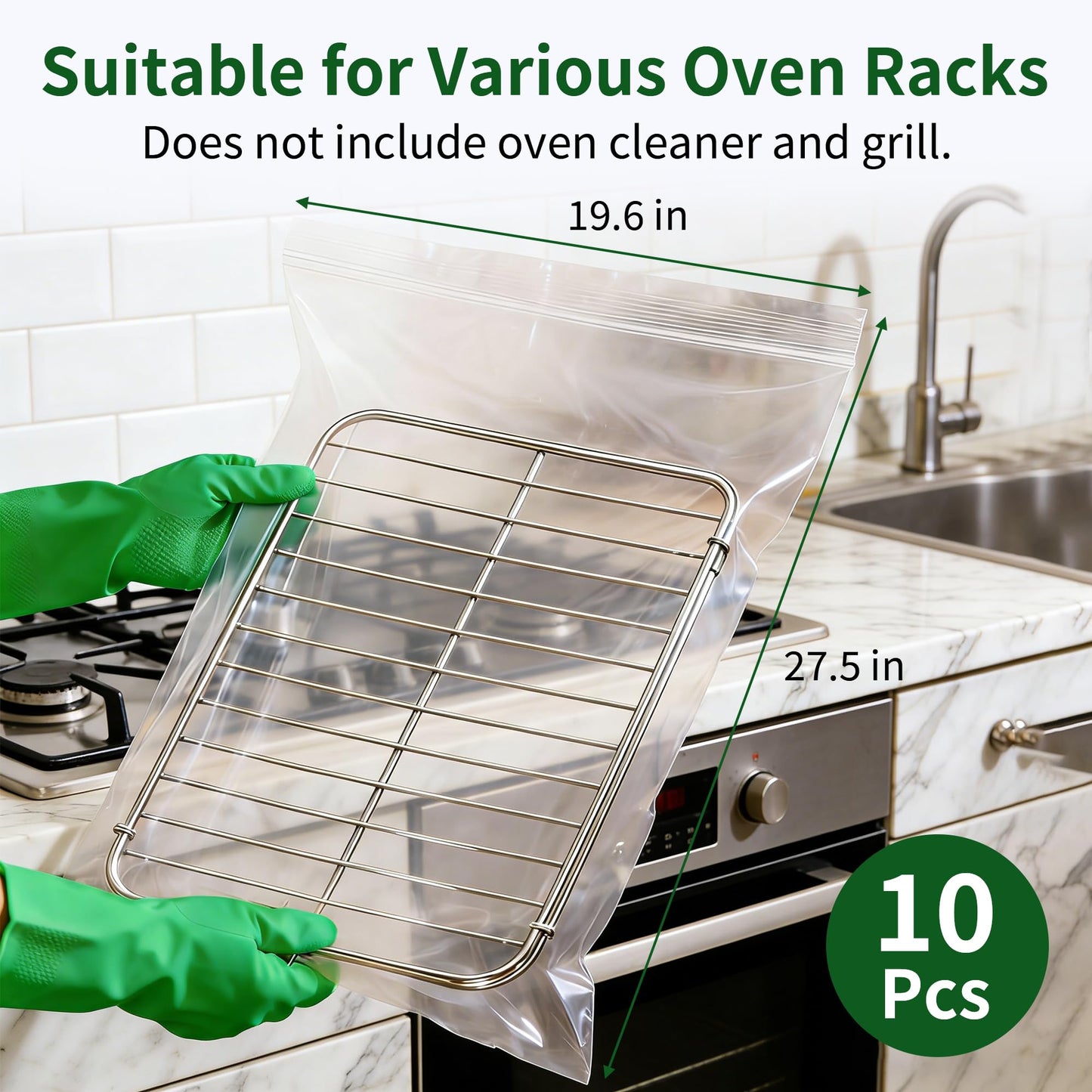 Sozmxxne 10-Pack Heavy Duty Oven Rack Cleaning Bags,19.7 * 27.5 inch?No Scrub Reusable Leak-Proof Soaking Bags for Grill Grates?Universal Fit for Oven
