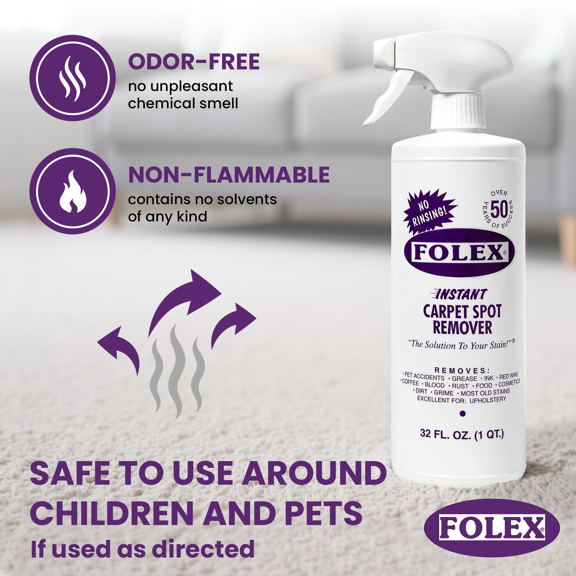 FOLEX Instant Carpet Spot Remover 128 oz - Powerful Stain Remover for Carpets, Upholstery & Rugs - Eliminates Pet Stains, Grease, Red Wine, Food