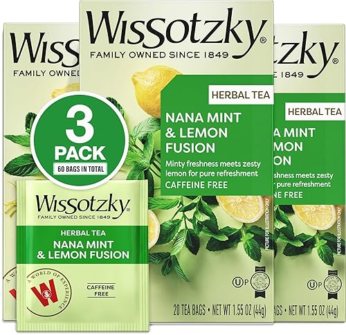 Wissotzky Nana Mint & Lemon Fusion Herbal Tea (3 Pack - 60 Tea Bags) | Invigorating Blend | Caffeine Free Tea | Digestive Support