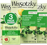 Wissotzky Nana Mint & Lemon Fusion Herbal Tea (3 Pack - 60 Tea Bags) | Invigorating Blend | Caffeine Free Tea | Digestive Support