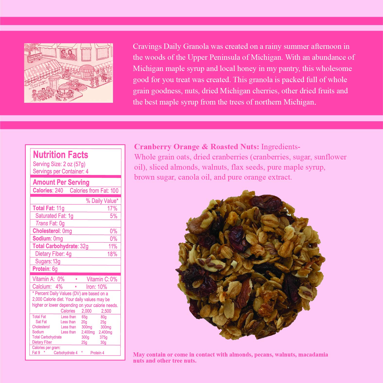 Cravings Daily Granola Variety- 3 Pack- Michigan Cherry & Roasted Nuts, Cranberry, Orange & Roasted Nut and Blueberry, Cherry, Cranberry & Pumpkin