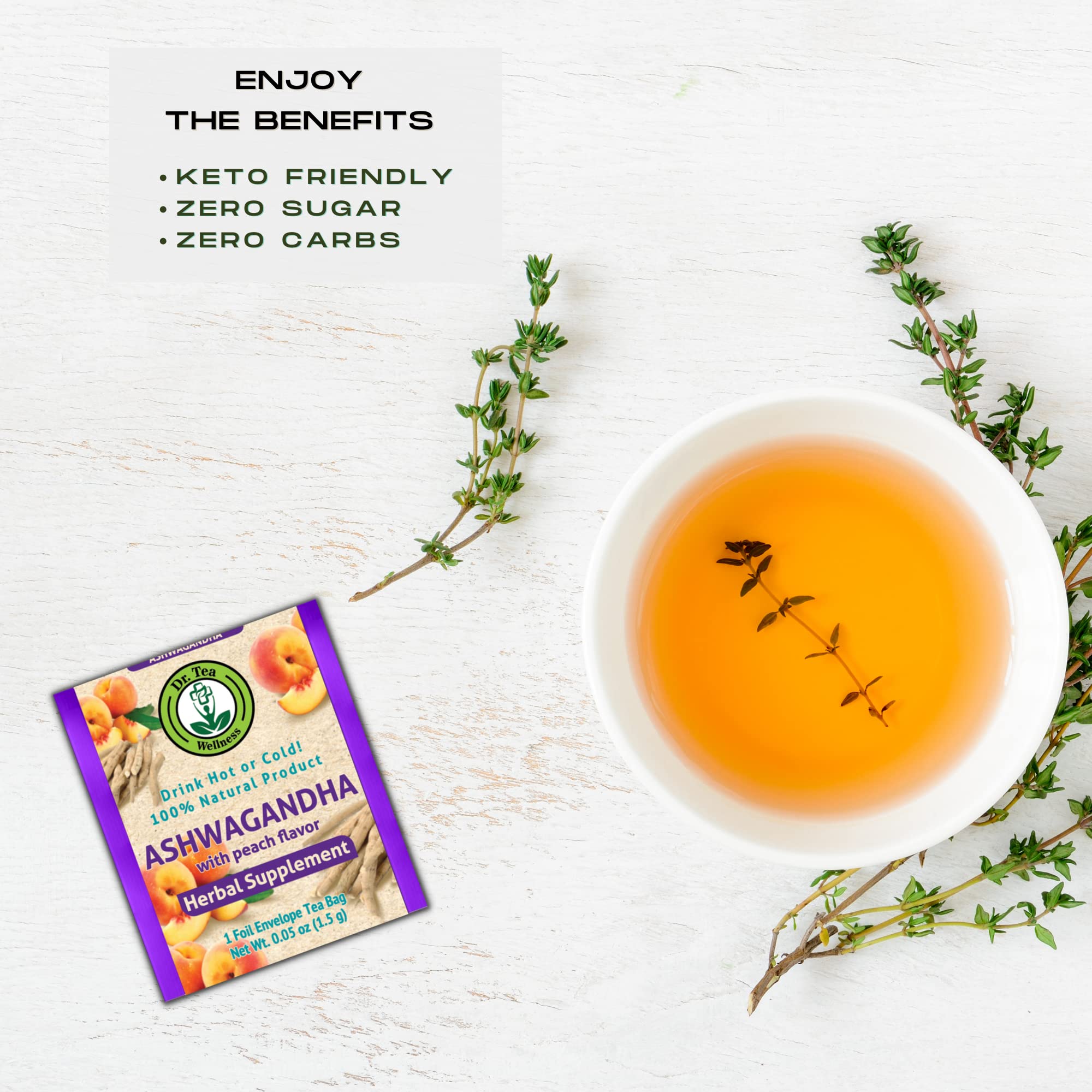 Dr. Tea Wellness Ashwagandha Tea with Peach Flavor - 20 Tea Bags